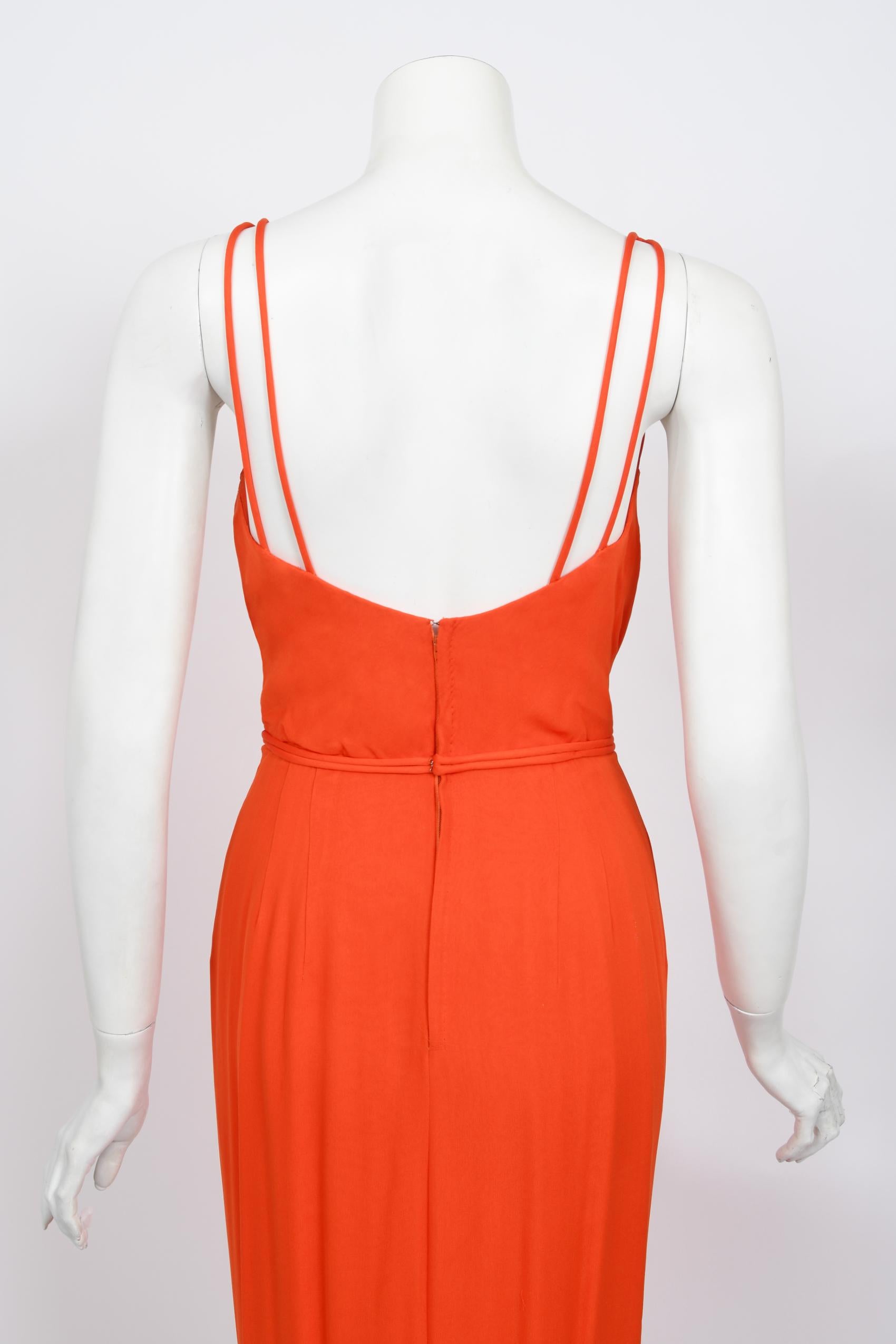 Helen Rose Couture - Ensemble vintage robe à volants en mousseline de soie orange avec sablier, années 1960  en vente 8