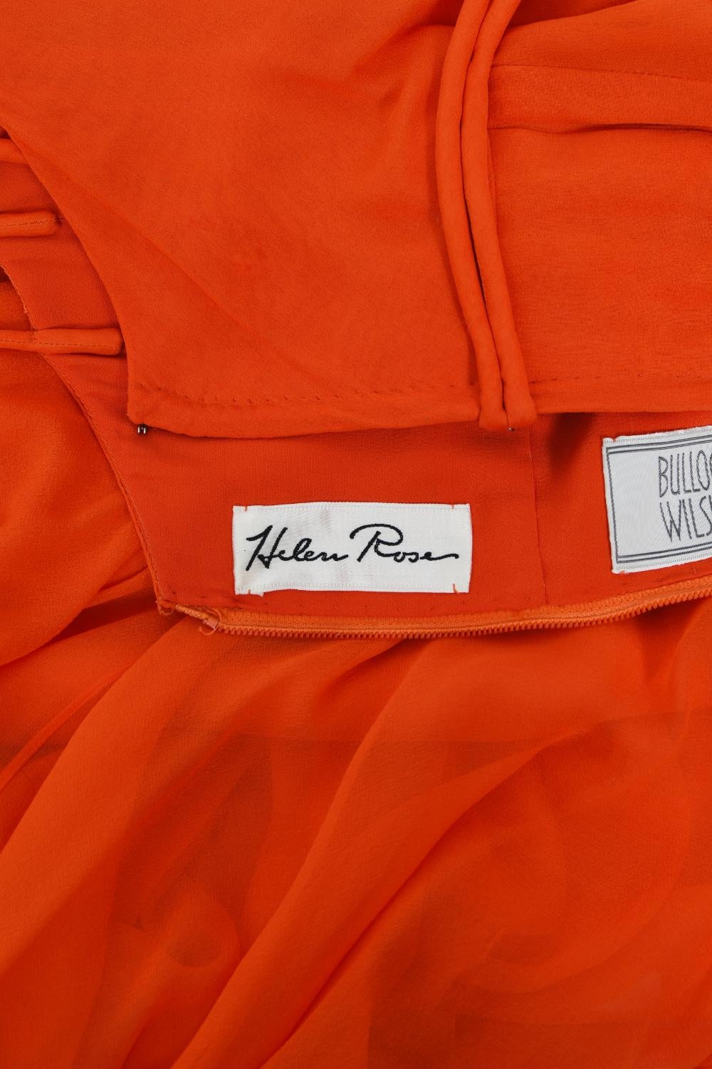 Helen Rose Couture - Ensemble vintage robe à volants en mousseline de soie orange avec sablier, années 1960  en vente 9