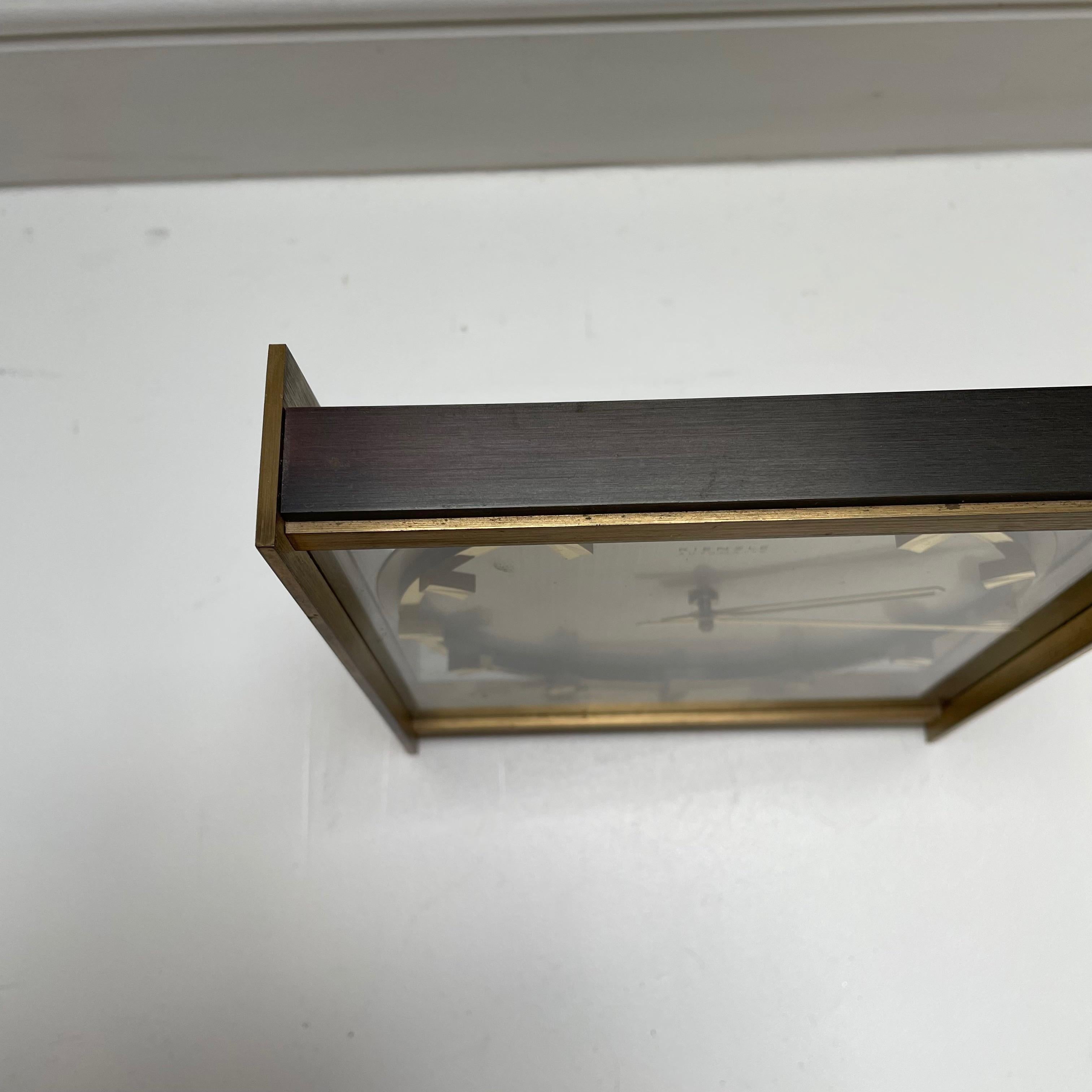 Vintage 1960s Hollywood Regency Brass Glass Table Clock by Kienzle, Germany For Sale 1