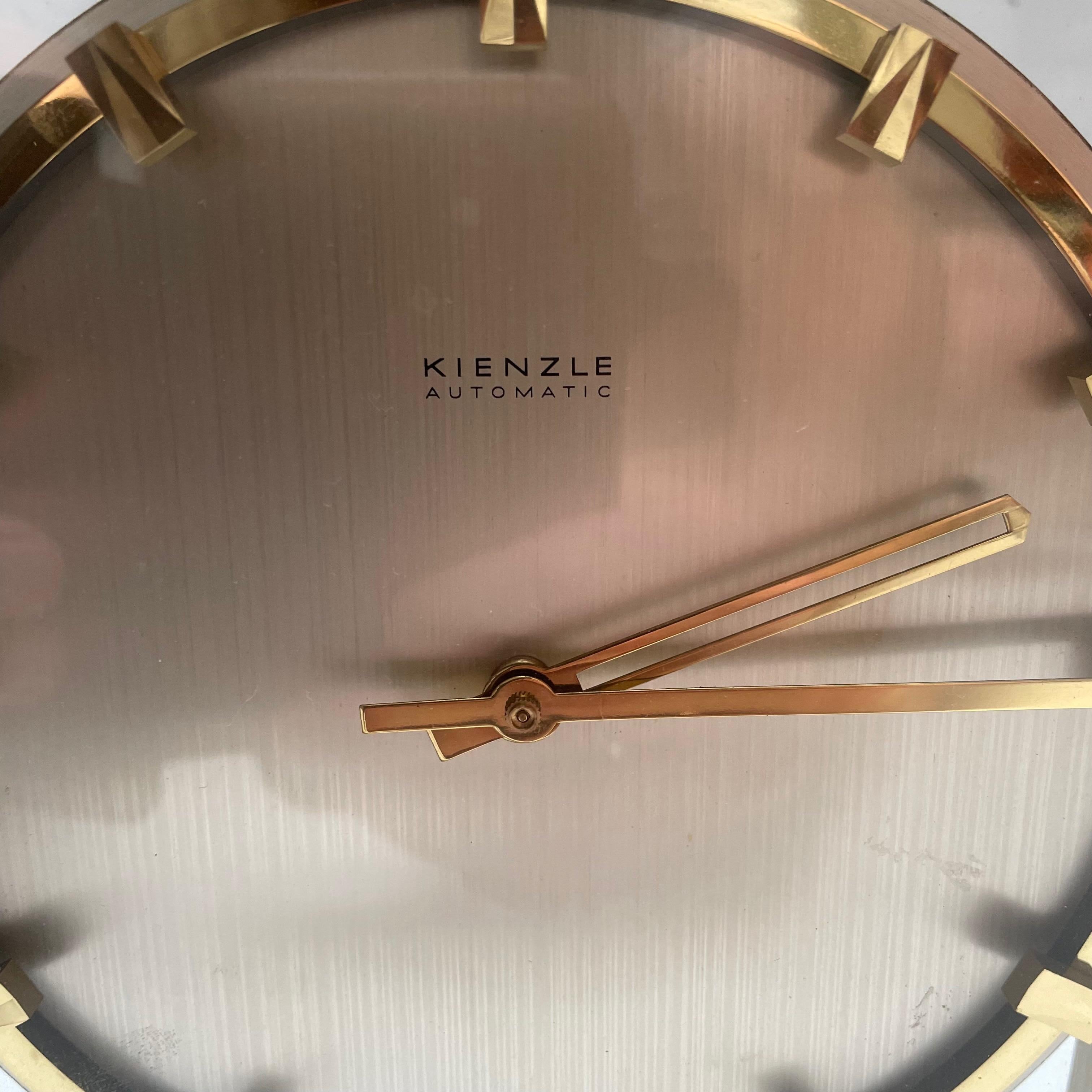Vintage 1960s Hollywood Regency Brass Glass Table Clock by Kienzle, Germany For Sale 3