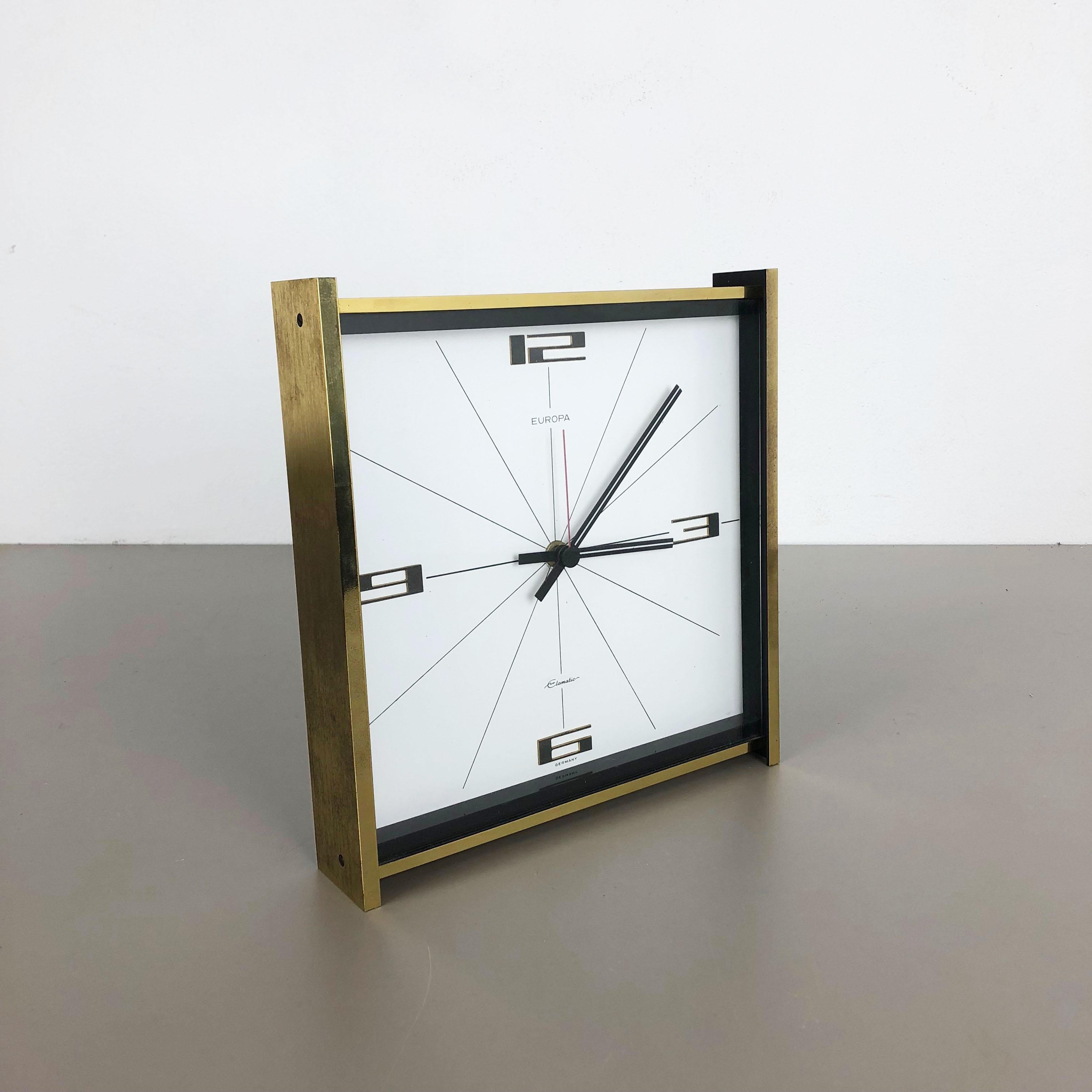 Mid-Century Modern Vintage 1960s Hollywood Regency Brass Table Clock Europa Junghans, Germany