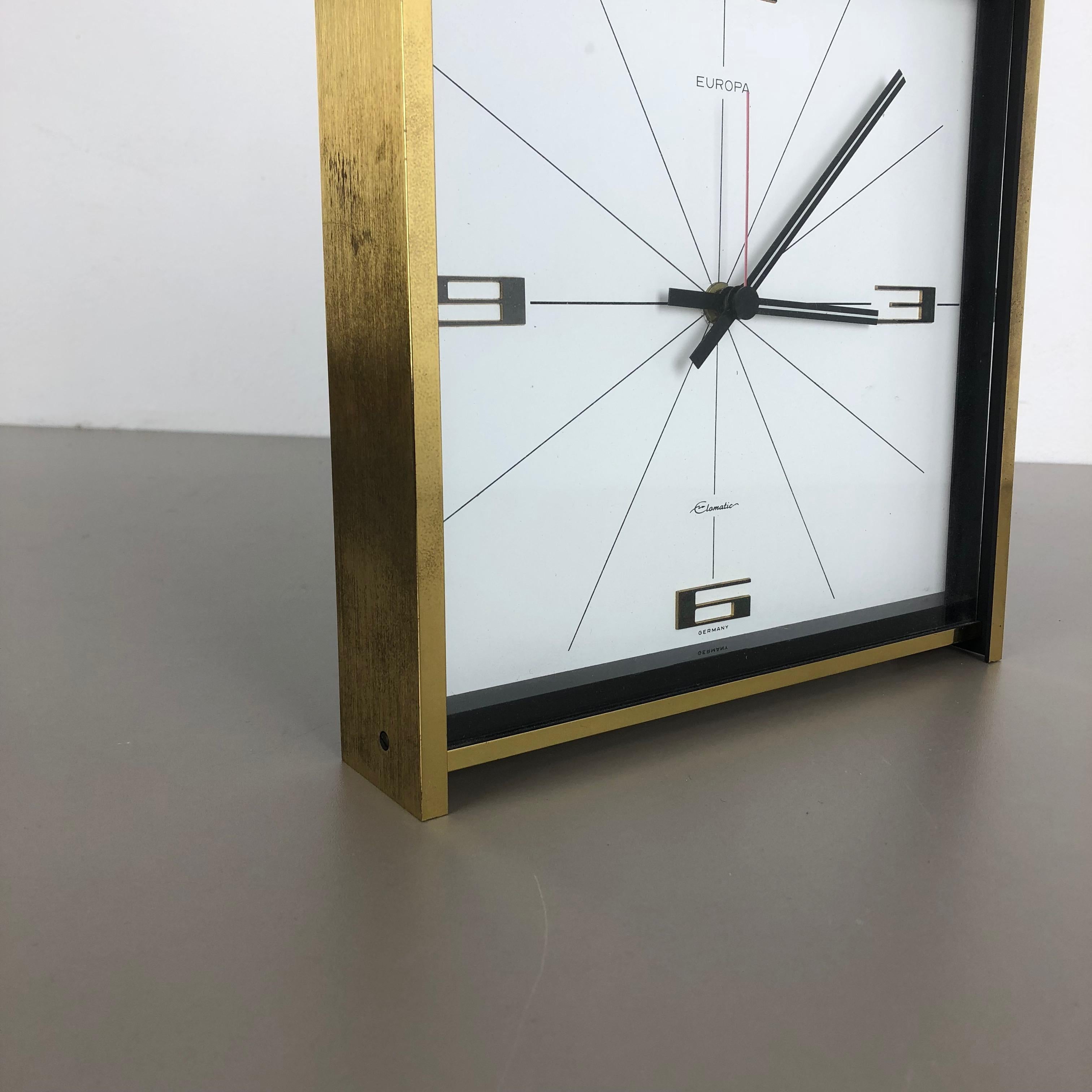 20th Century Vintage 1960s Hollywood Regency Brass Table Clock Europa Junghans, Germany