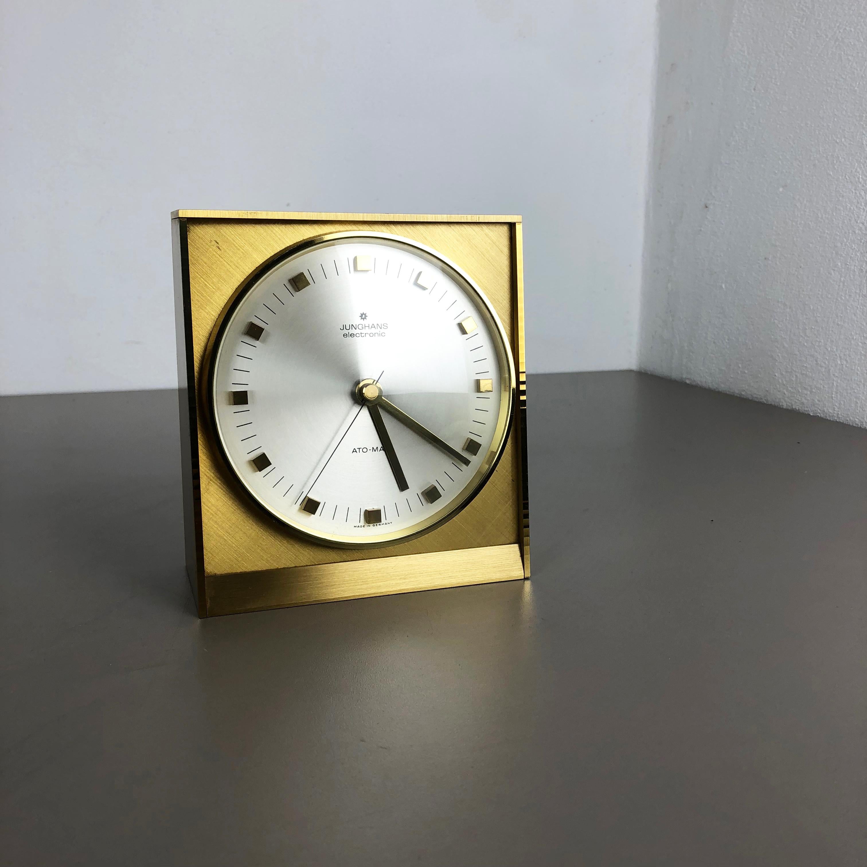 Mid-Century Modern Vintage 1960s Hollywood Regency Brass Table Clock Junghans Electronic, Germany