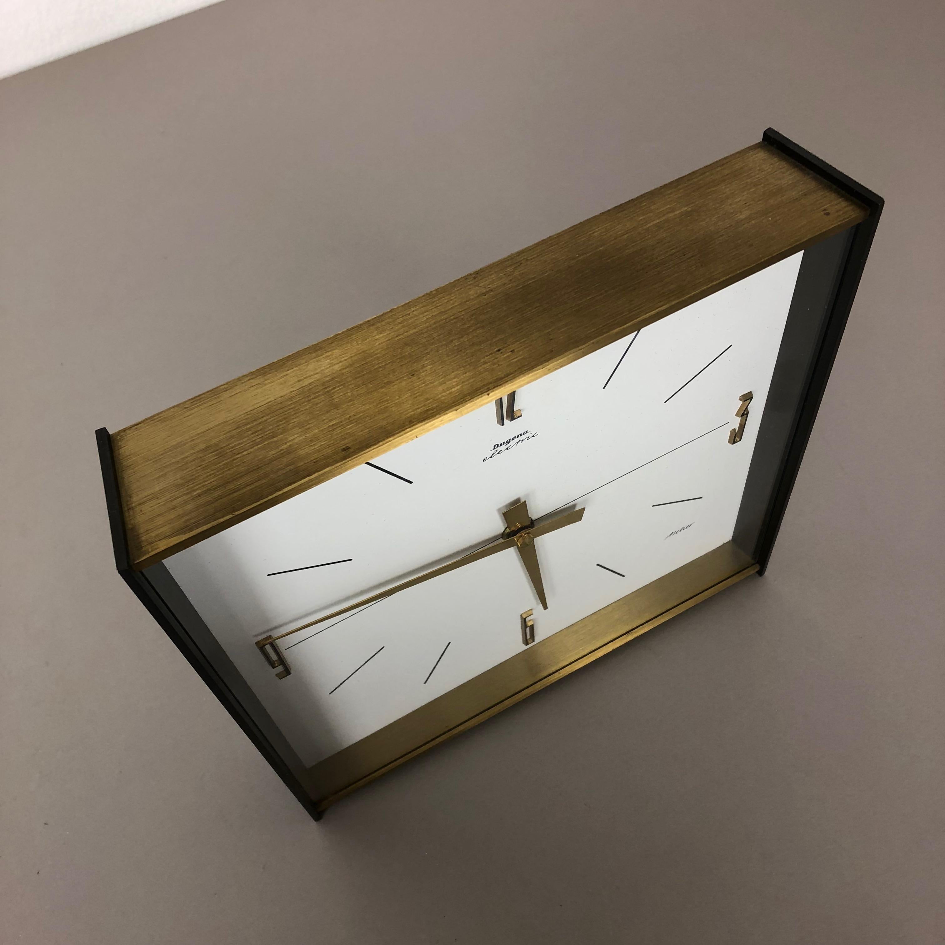 Vintage 1960s Hollywood Regency Brass Wall Table Clock Dugena Electric, Germany 3