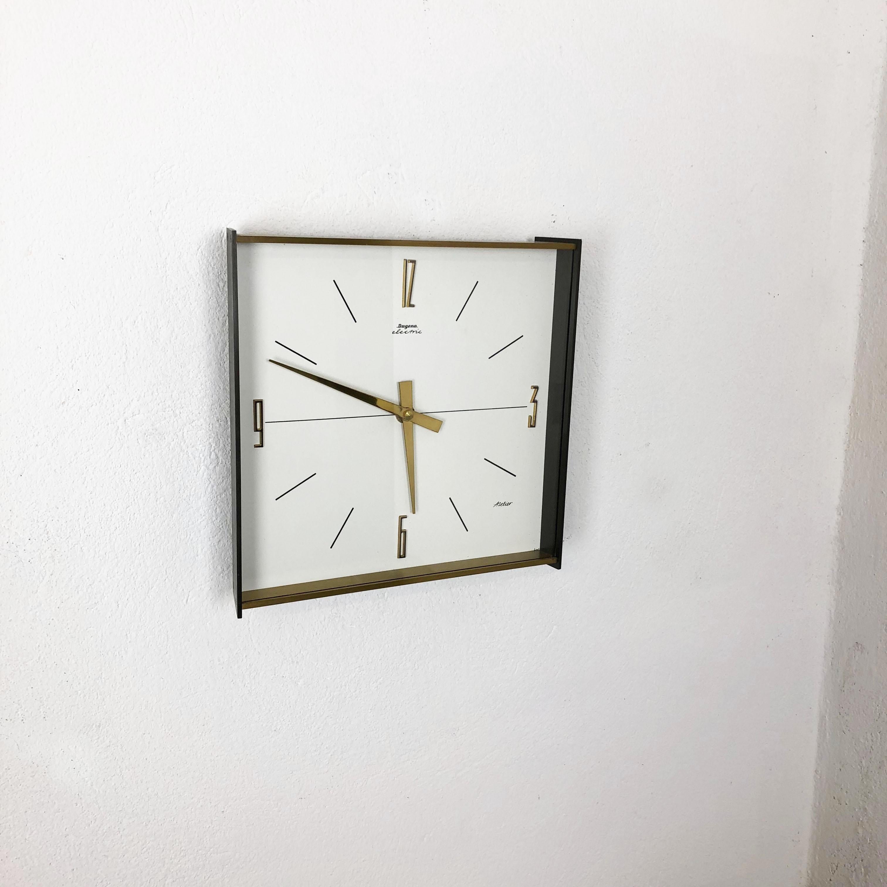 Vintage 1960s Hollywood Regency Brass Wall Table Clock Dugena Electric, Germany 9