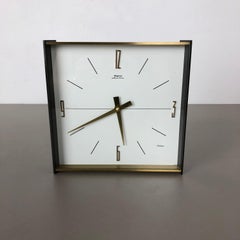 Vintage 1960s Hollywood Regency Brass Wall Table Clock Dugena Electric, Germany