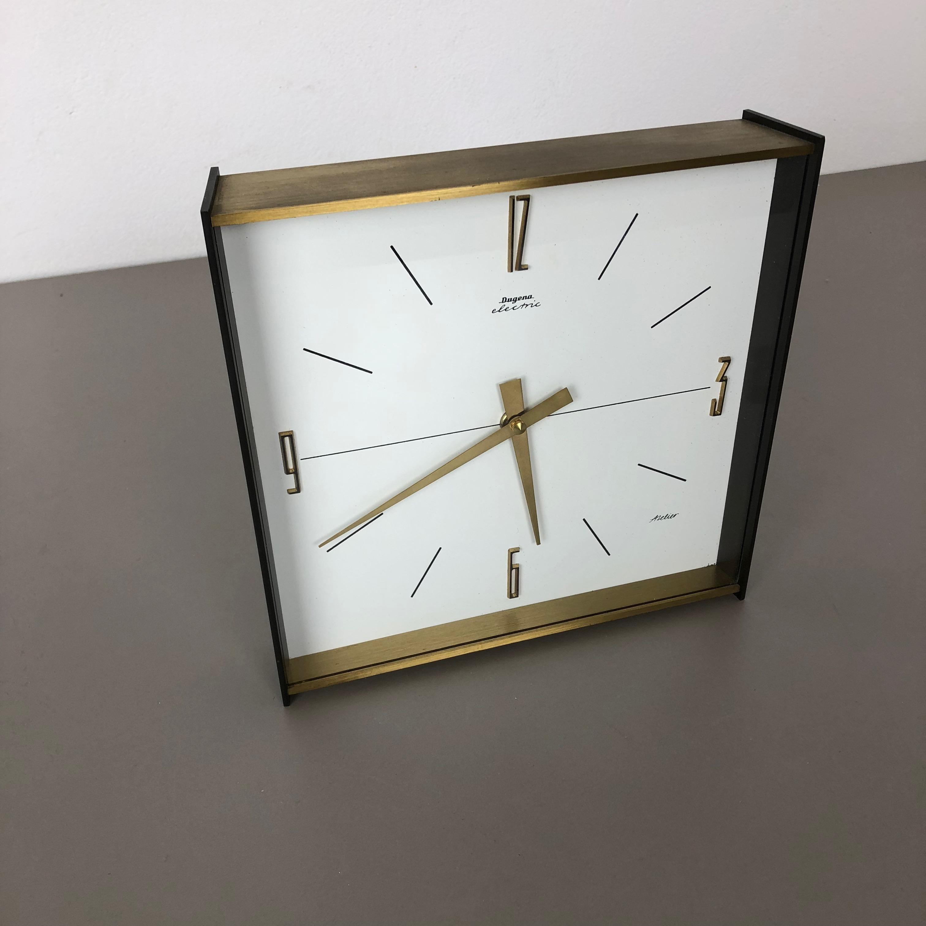 Mid-Century Modern Vintage 1960s Hollywood Regency Brass Wall Table Clock Dugena Electric, Germany