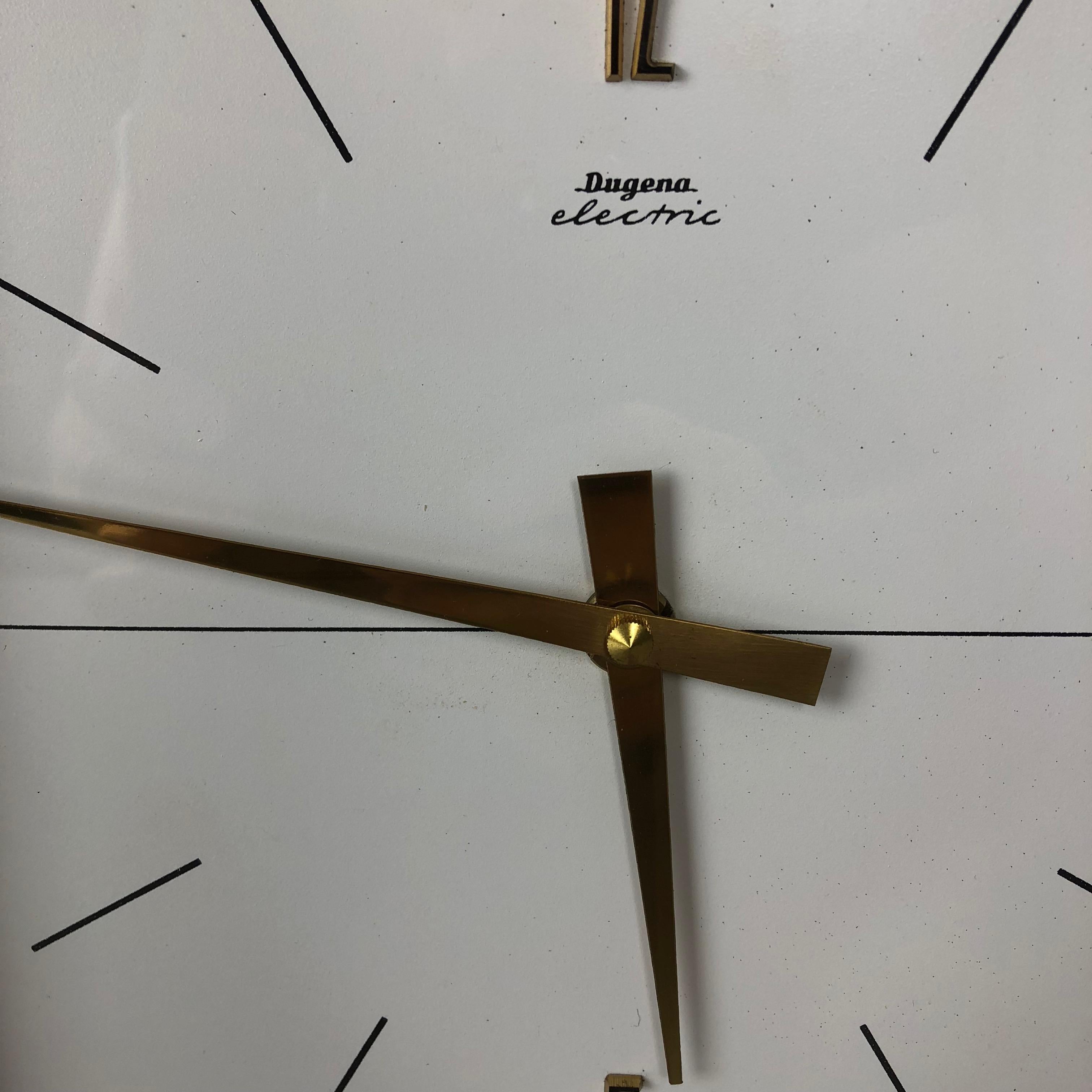 Vintage 1960s Hollywood Regency Brass Wall Table Clock Dugena Electric, Germany 2