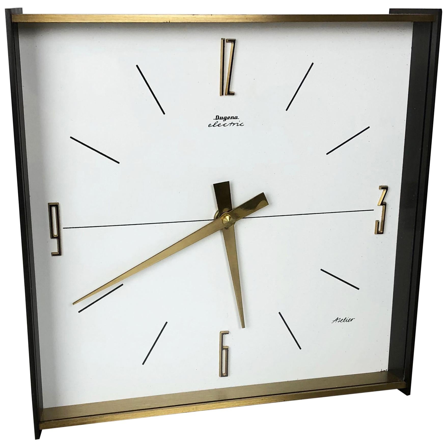 Vintage 1960s Hollywood Regency Brass Wall Table Clock Dugena Electric, Germany