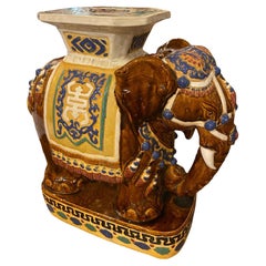 Vintage 1960s Hollywood Regency Hand Painted Terracotta Elephant Plant Stand