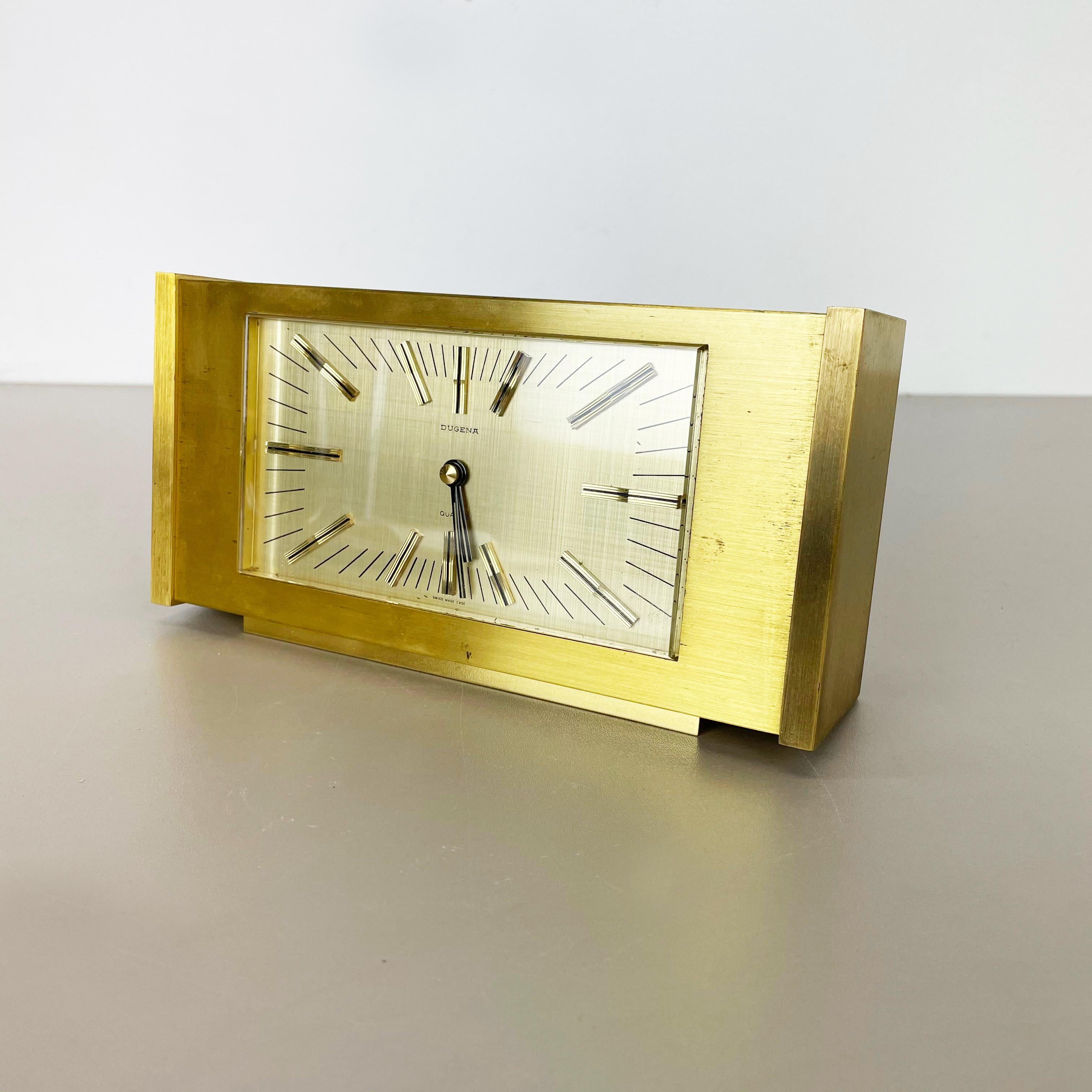 Vintage 1960s Hollywood Regency Solid Brass Table Clock Dugena, Switzerland 3