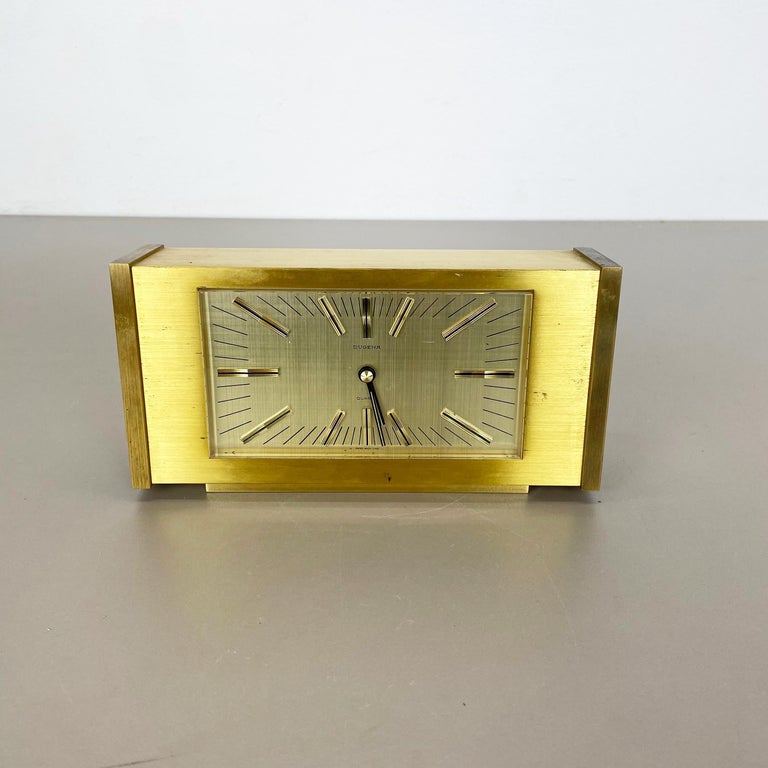 Vintage 1960s Hollywood Regency Solid Brass Table Clock Dugena