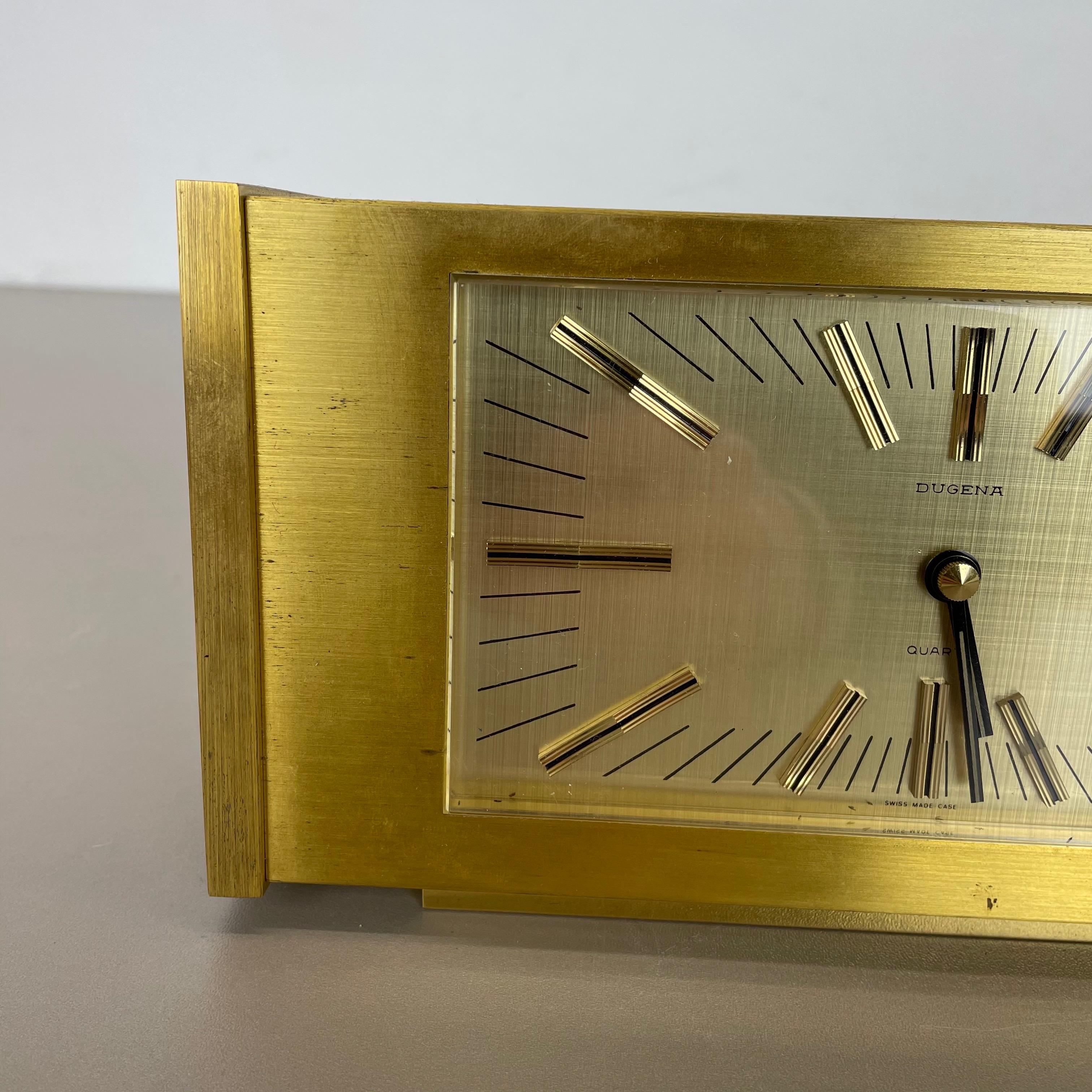 Vintage 1960s Hollywood Regency Solid Brass Table Clock Dugena, Switzerland In Good Condition In Kirchlengern, DE