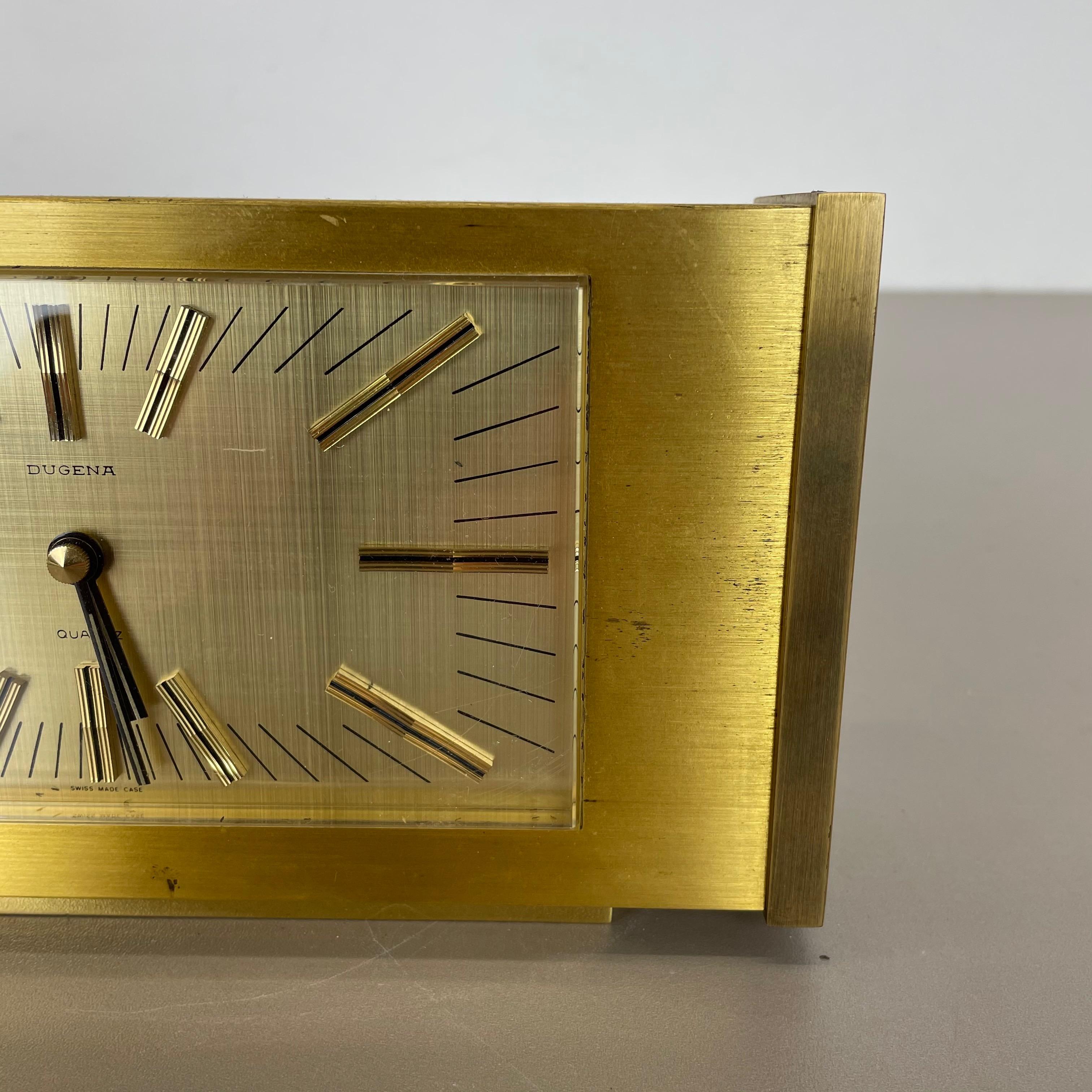 20th Century Vintage 1960s Hollywood Regency Solid Brass Table Clock Dugena, Switzerland
