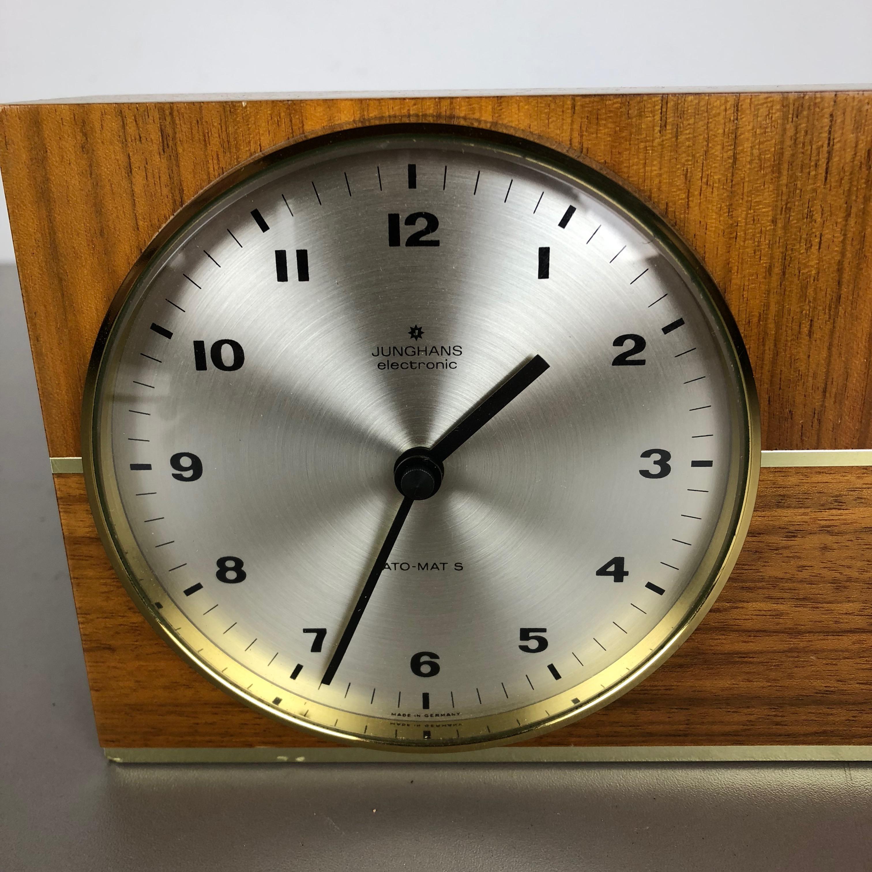 Vintage 1960s Hollywood Regency Teak Table Clock Junghans Electronic, Germany 4