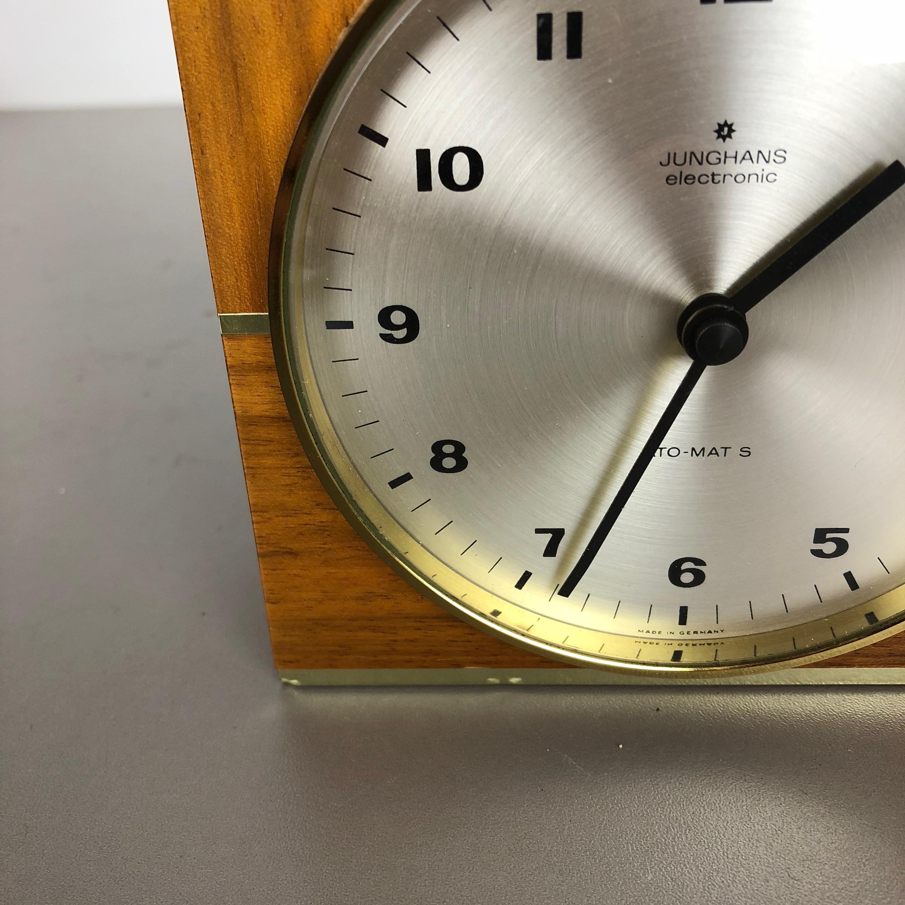 Metal Vintage 1960s Hollywood Regency Teak Table Clock Junghans Electronic, Germany