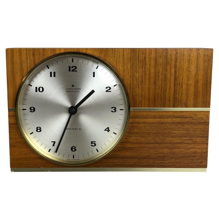 Vintage 1960s Hollywood Regency Teak Table Clock Junghans Electronic