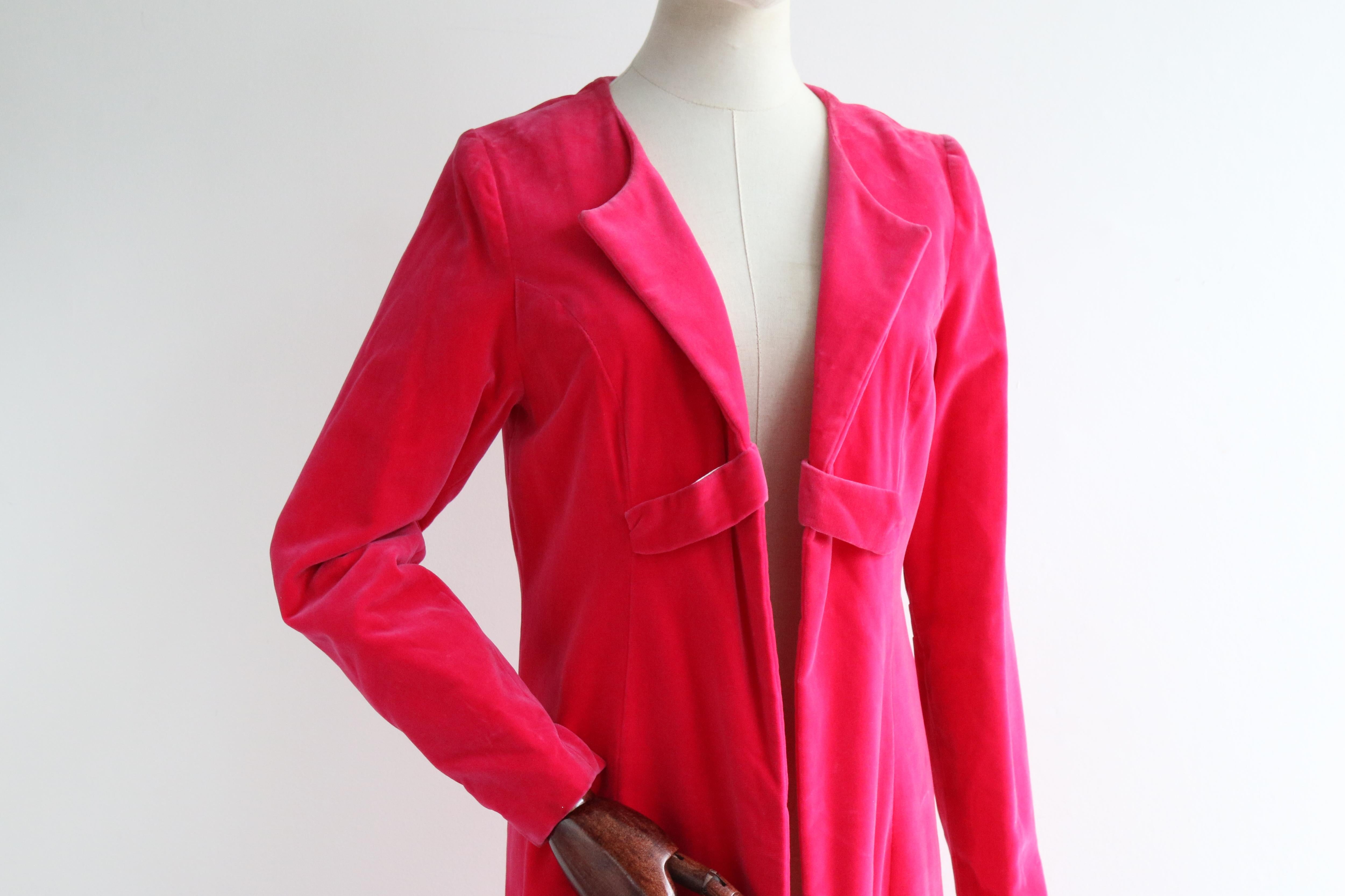  Manteau de soirée vintage en velours rose vif (années 1960), taille UK 12 US 8 Pour femmes 