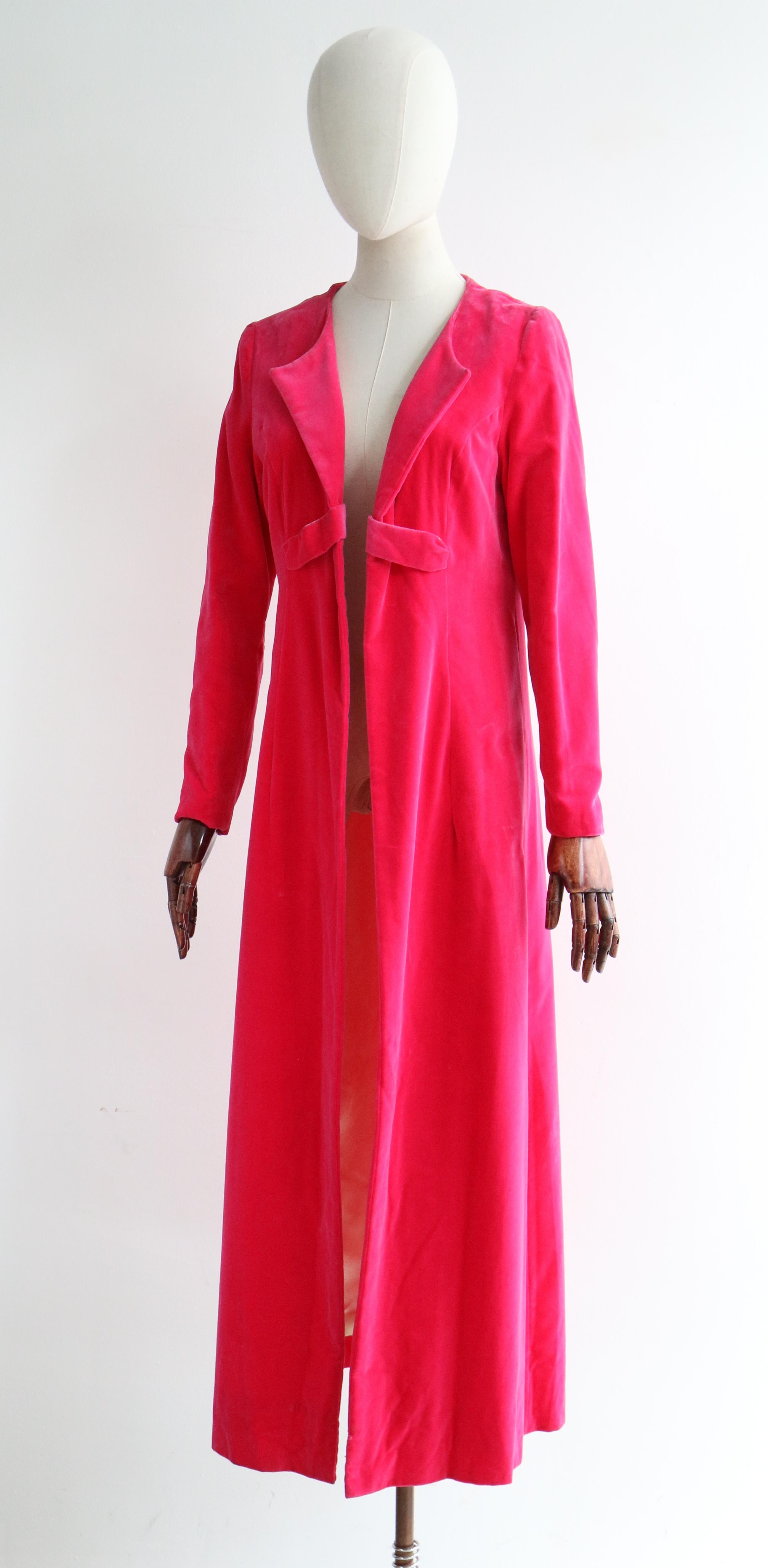 Vintage 1960's Hot Pink Velvet Evening Coat UK 12 US 8 3