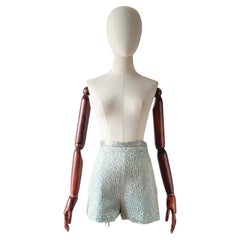 Vintage 1960's Ice Blue and Gold Brocade Lurex Mini Shorts High Rise UK 6 US 2