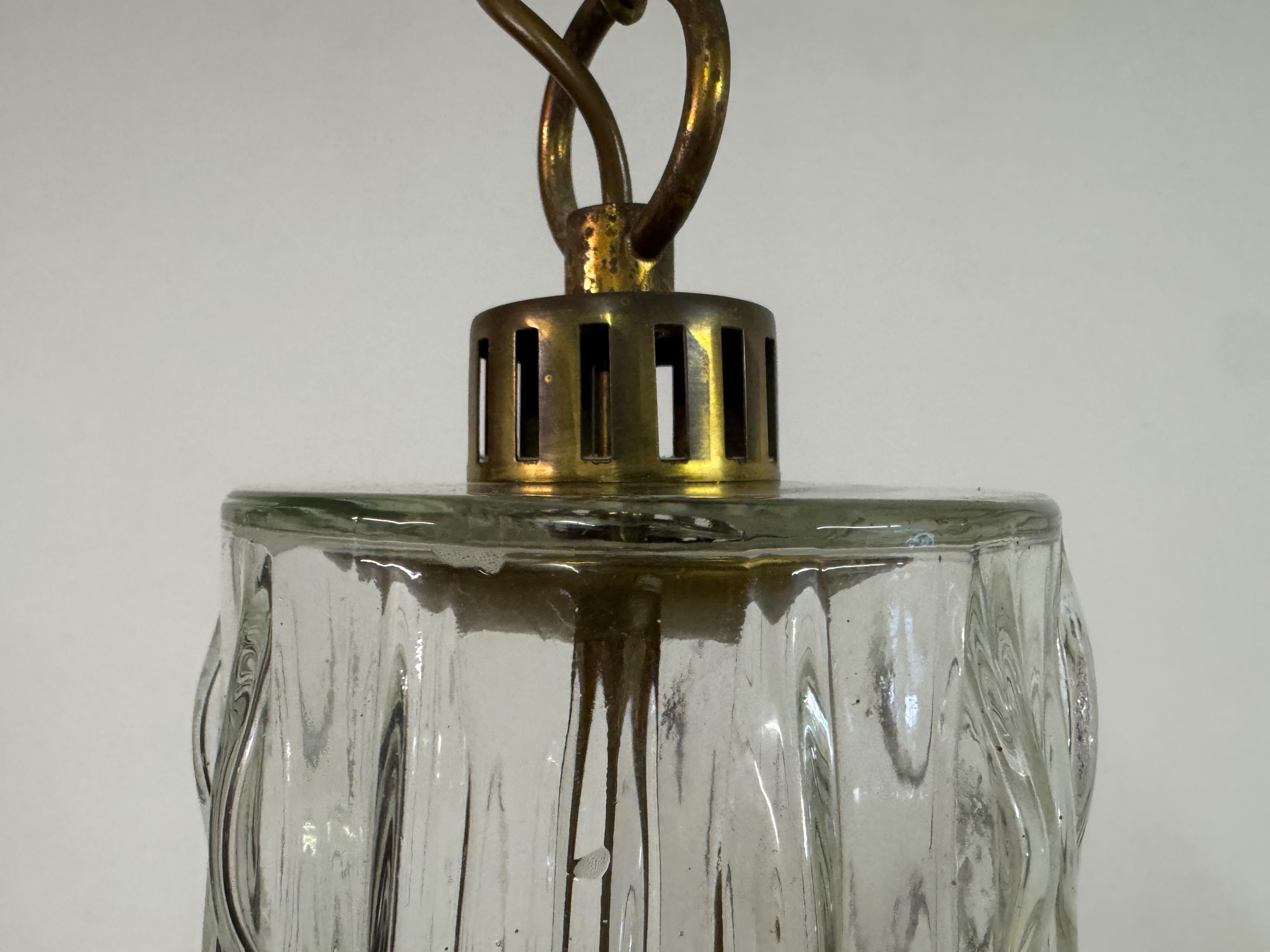 Ciondolo da soffitto in vetro ghiaccio e ottone, vintage 1960 in vendita 2