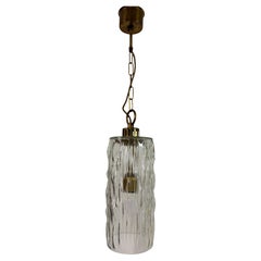 Vintage 1960s Ice Glass And Brass Ceiling Pendant