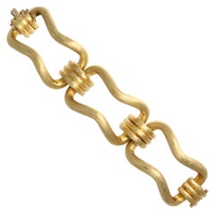 Vintage 1960s Italian 18 Karat Gold Satin Finish Large Link Bracelet