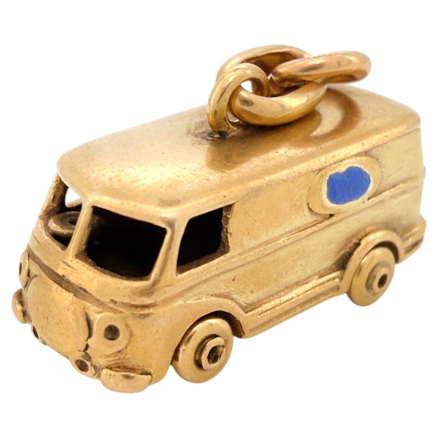 Vintage 1960s Italian 18K Articulating Microbus, Bus, Van Charm For Sale