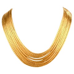 Vintage 1960s Italian 18K Yellow Satin Gold Multi Strand Link Necklace