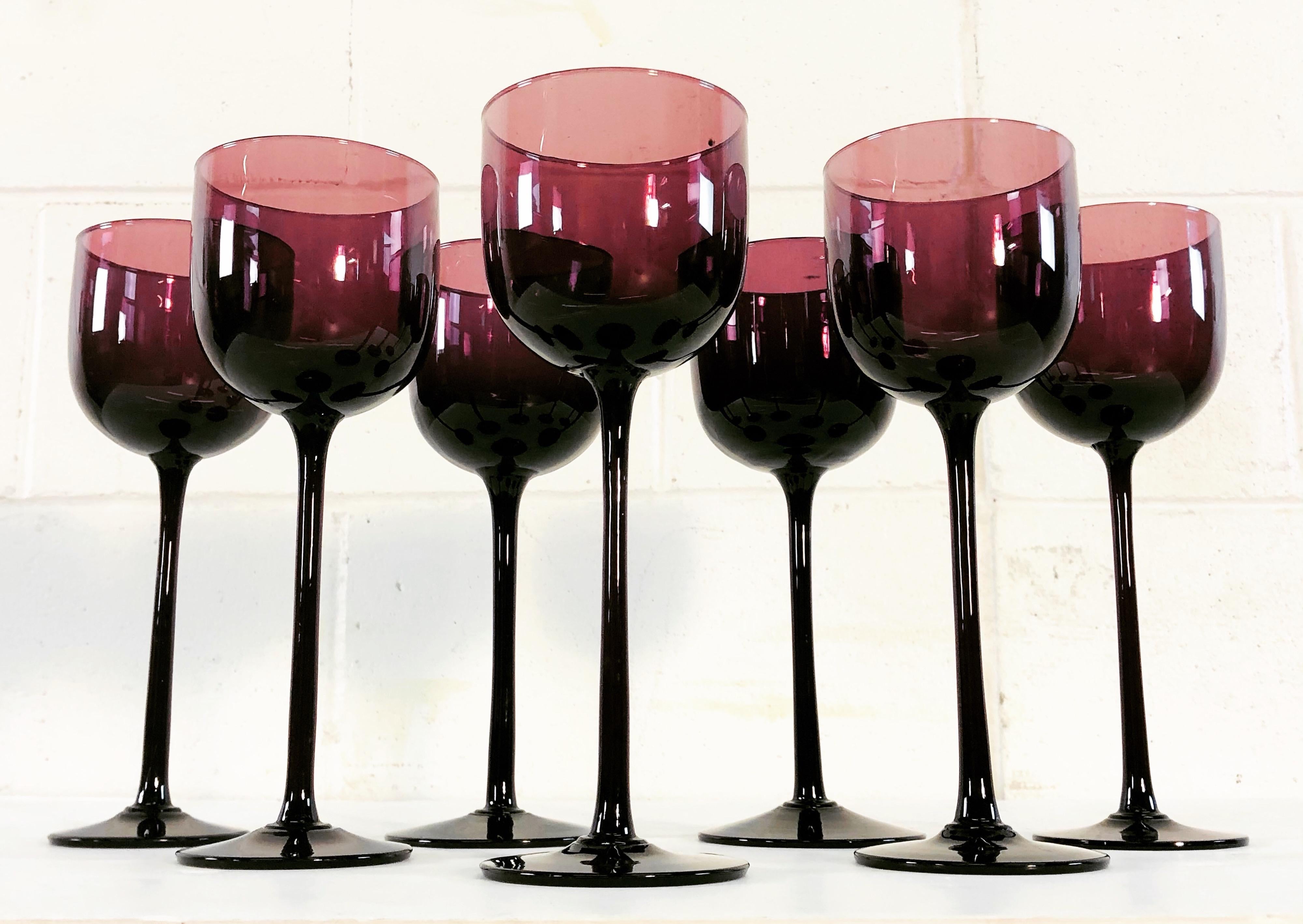 20th Century Vintage 1960s Italian Amethyst Tall Wine Stems, Set of 7