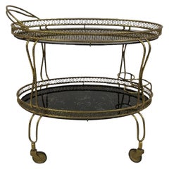 Vintage 1960s Italian Brass Drinks Trolley Bar Cart