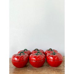 Vintage 1960s Italian Glazed Ceramic Tomato Lidded Bowls - Set of 6