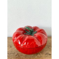 Vintage 1960s Italian Glazed Ceramic Tomato Tureen