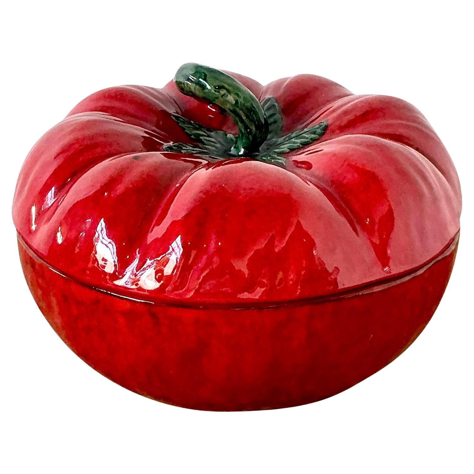 Vintage 1960s Italian Glazed Ceramic Tomato Tureen