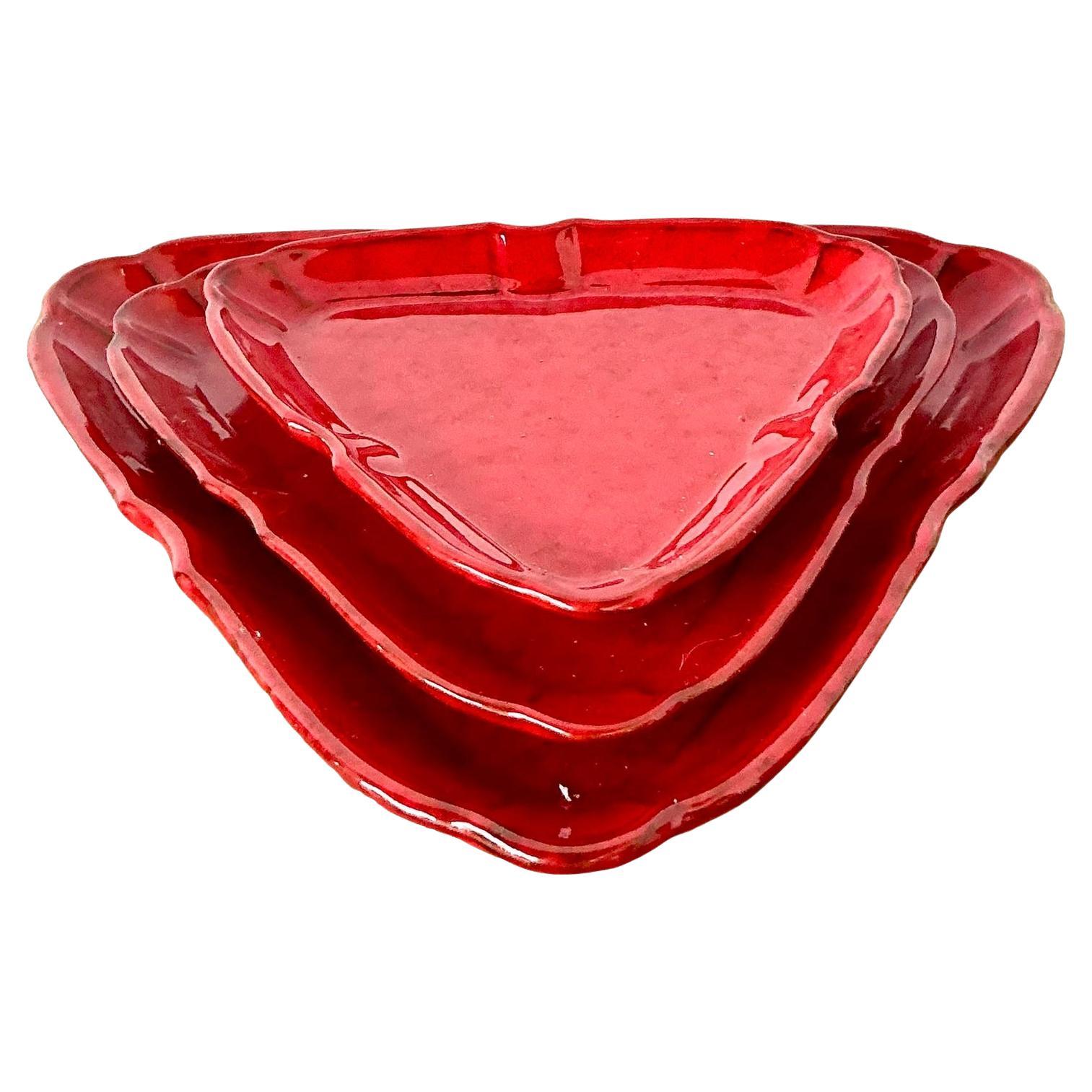 Vintage 1960s Italian Glazed Ceramic Tray Trio For Sale