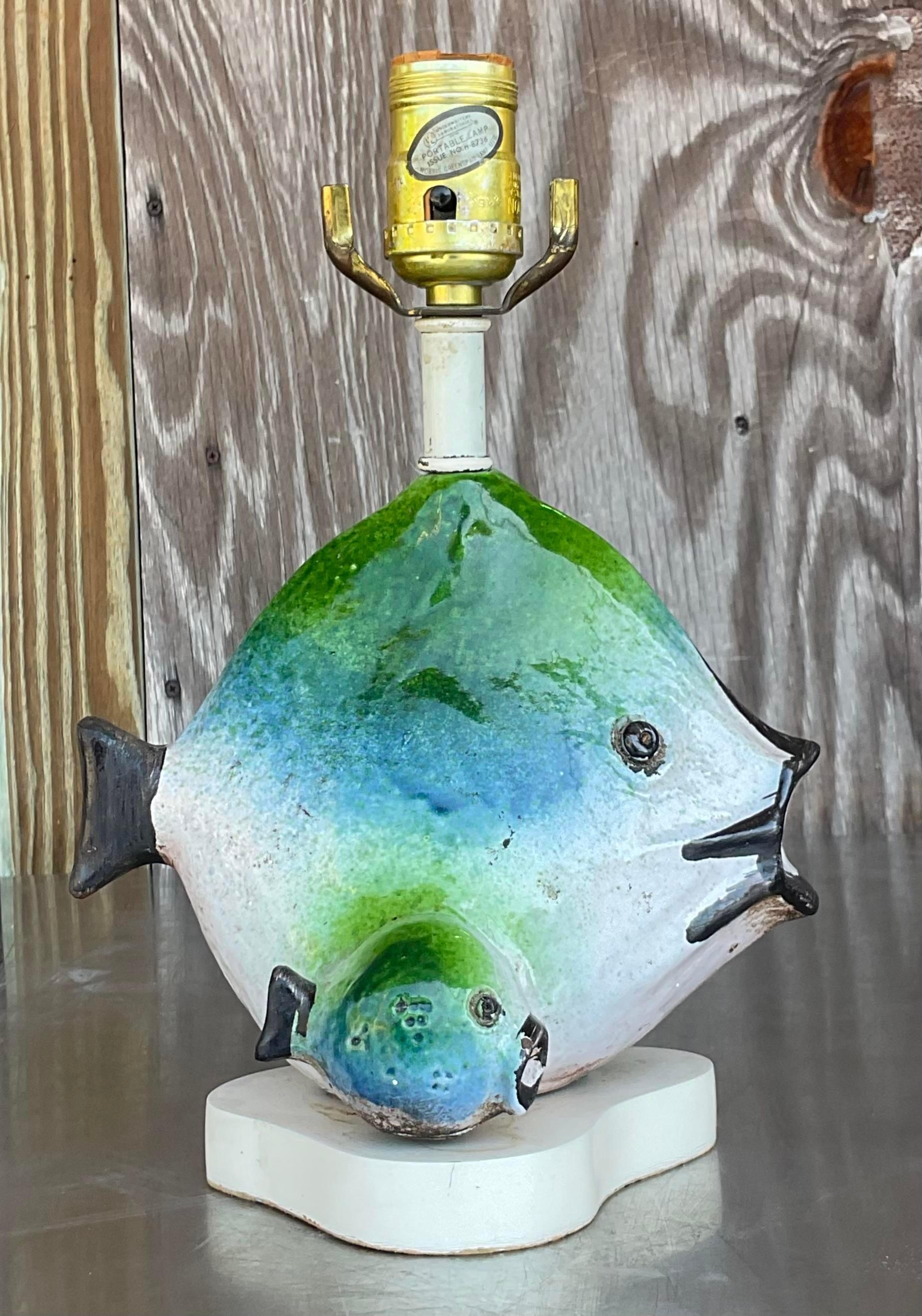 American Vintage 1960s Italian Gli Etruschi Fish Lamp For Sale