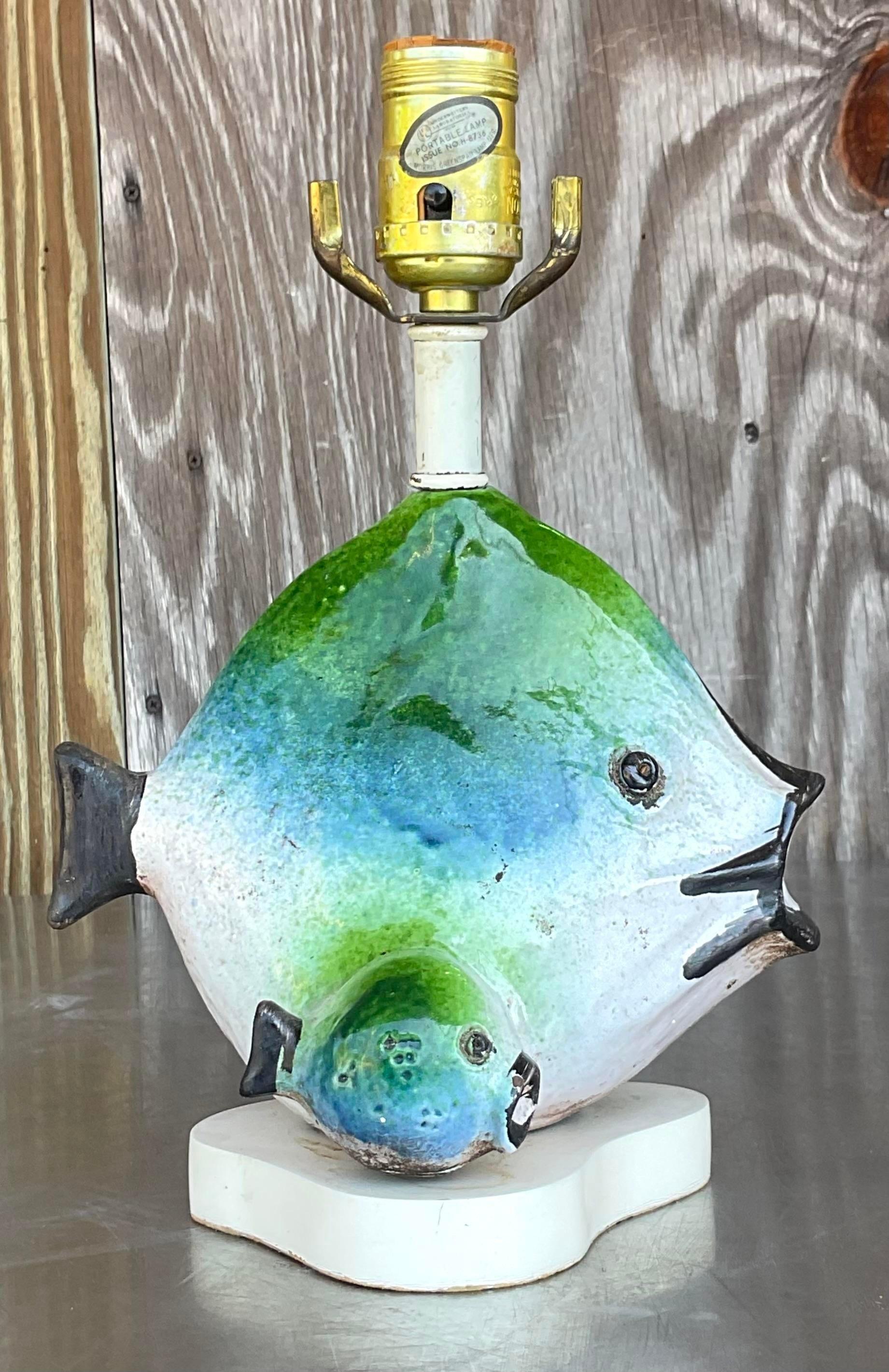 Vintage 1960s Italian Gli Etruschi Fish Lamp In Good Condition For Sale In west palm beach, FL