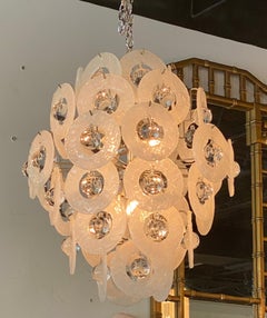 Italienischer Vintage 1960er Murano Vistosi Disc & Glass Ball Großer Kronleuchter