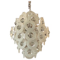 Vintage 1960s Italian Murano Vistosi Disc & Glass Ball Large Chandelier