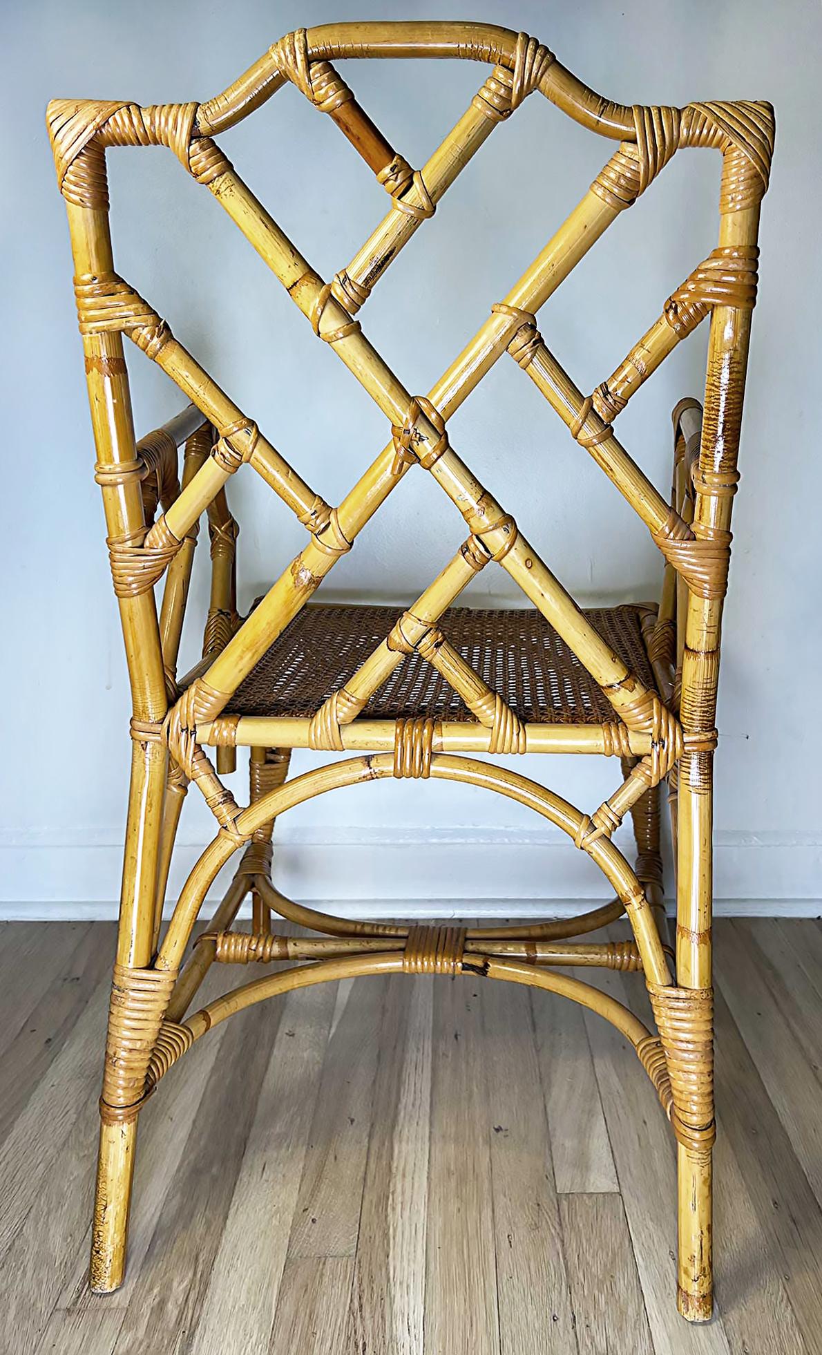 Vintage 1960s Italian Rattan Chinese Chippendale Style Chair In Good Condition In Miami, FL