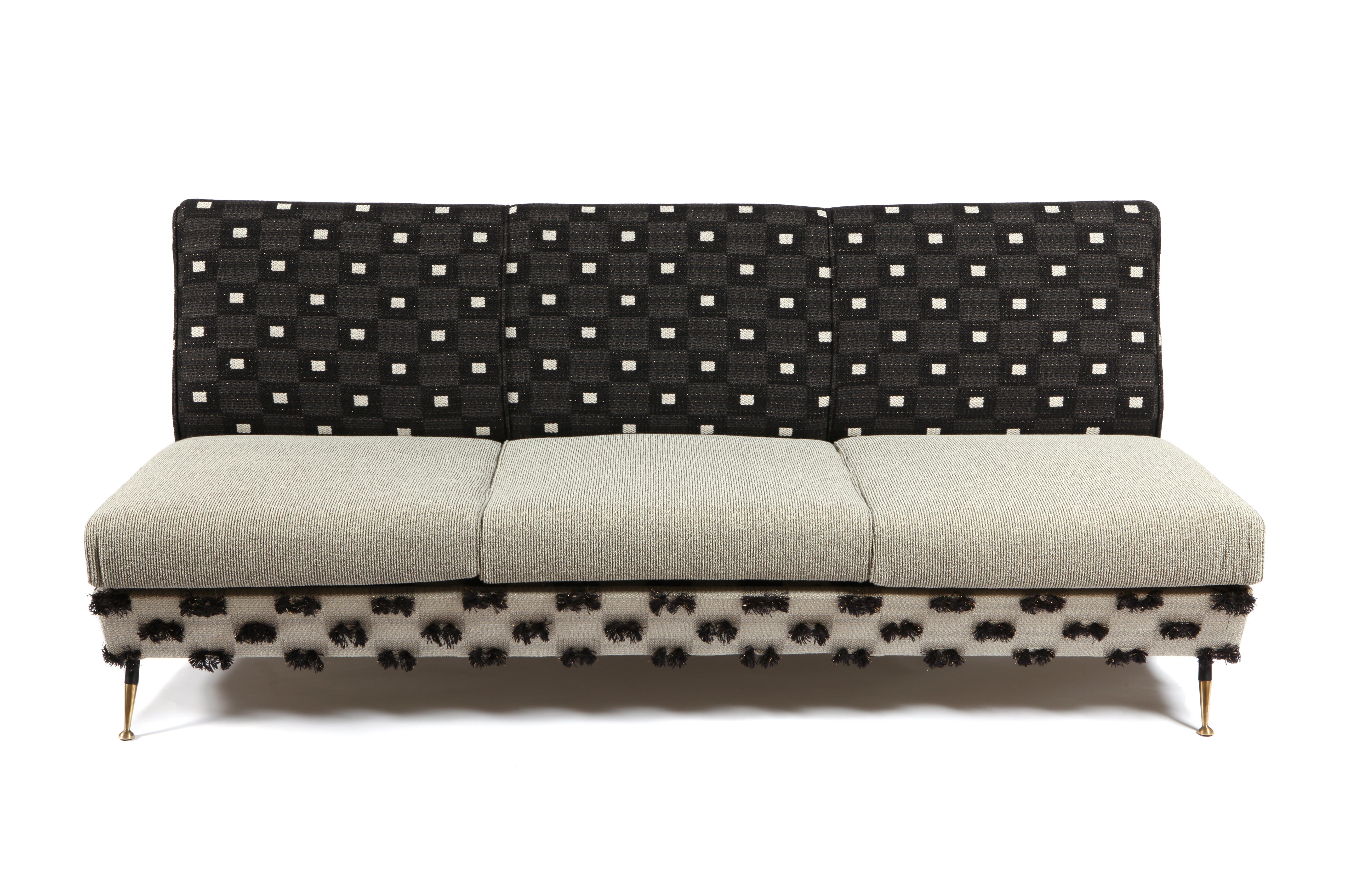 Mid-Century Modern Vintage 1960s Italian Sofa Upholstered in Tibor Fabric