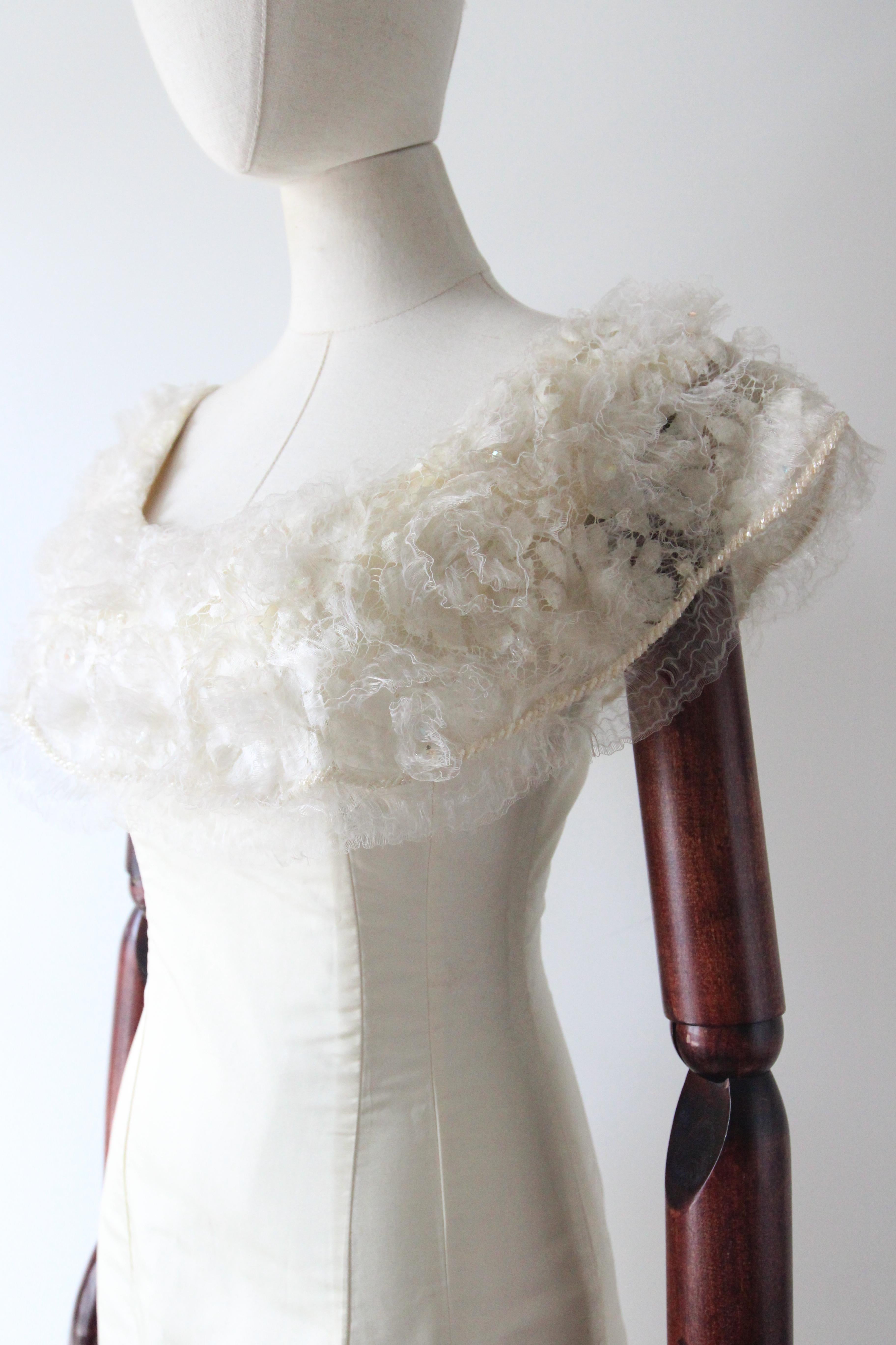 Robe de soirée vintage des années 1960 en organza ivoire et rayonne crème GB 8 US 4 en vente 6