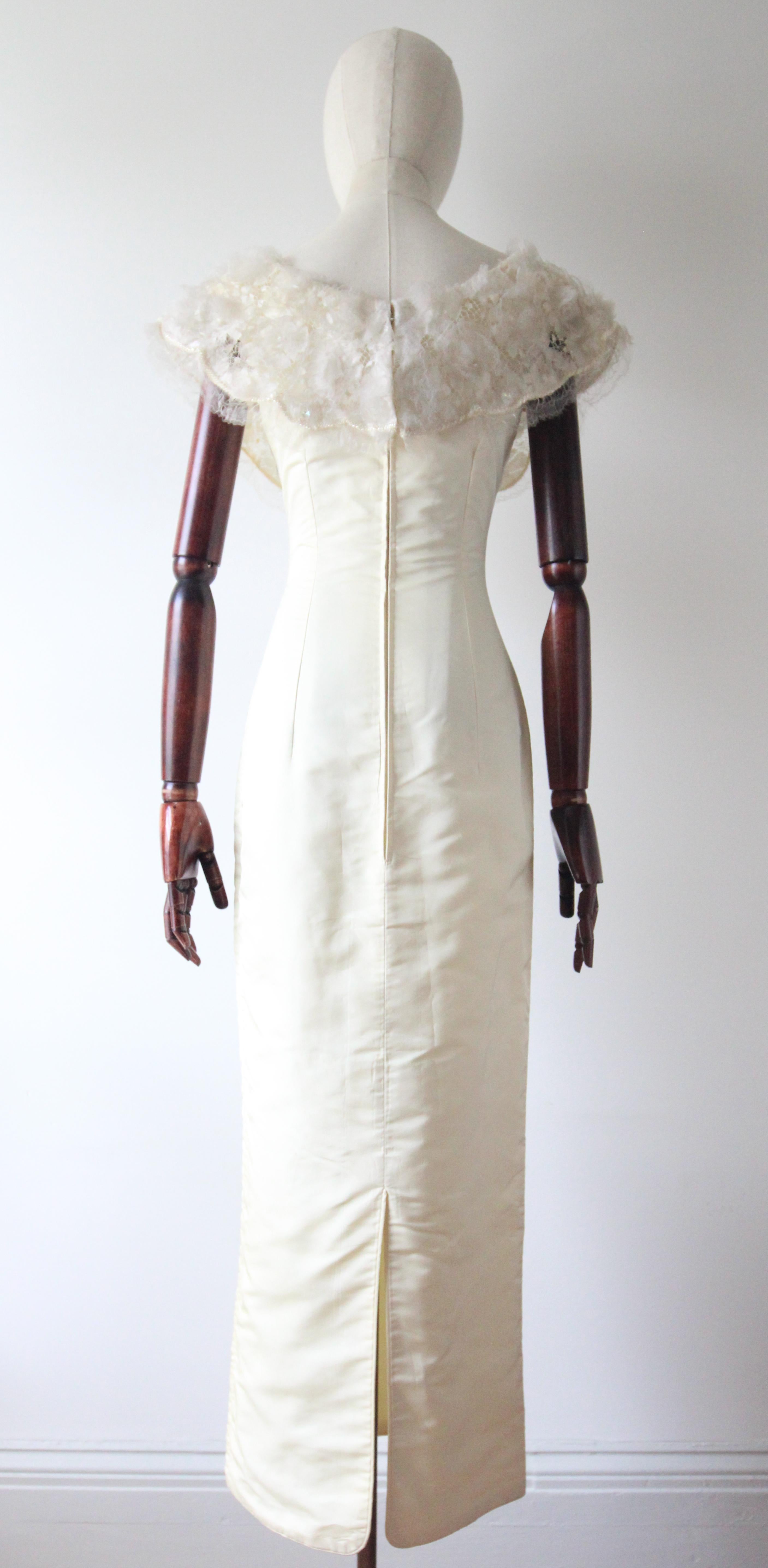 Robe de soirée vintage des années 1960 en organza ivoire et rayonne crème GB 8 US 4 en vente 7
