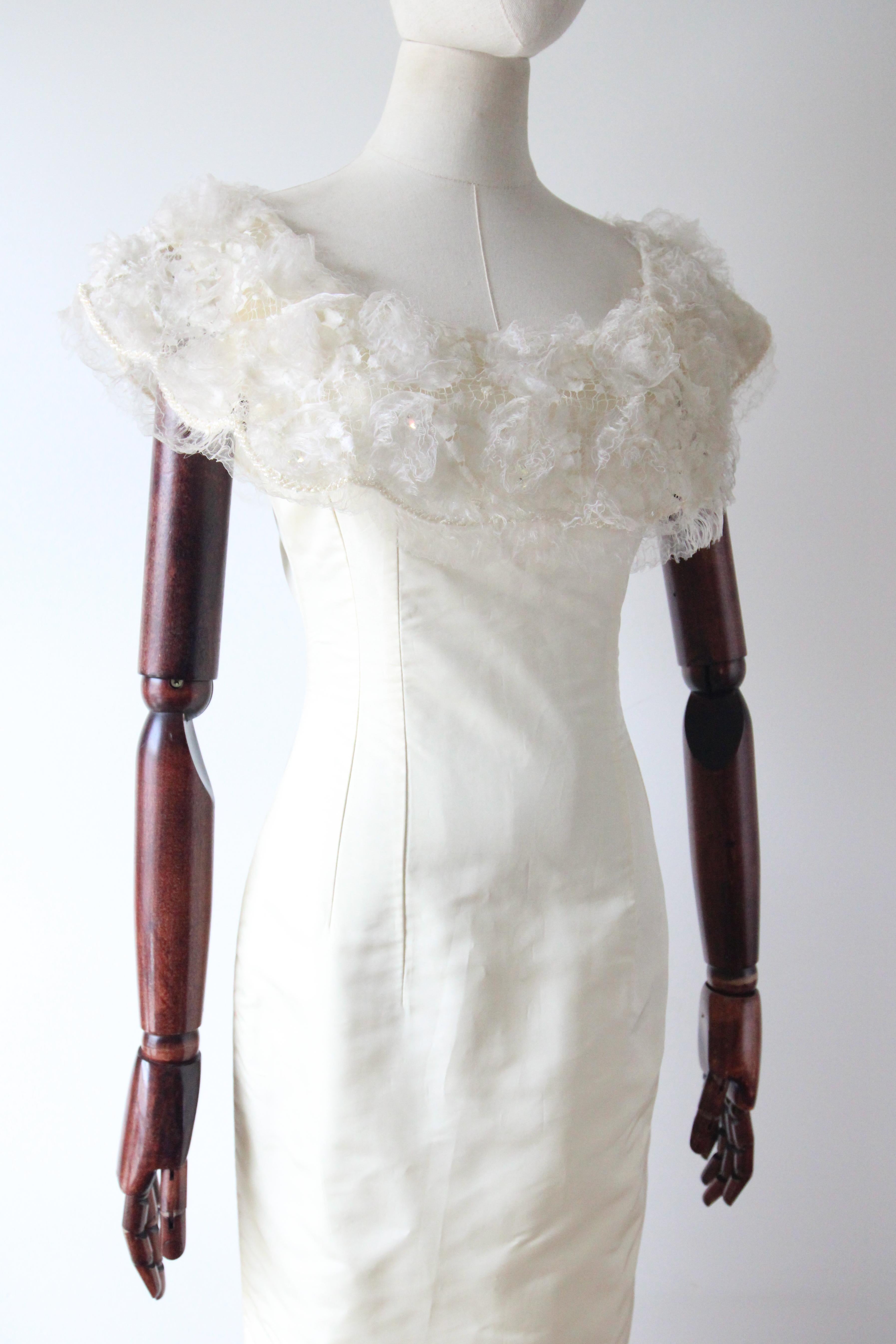 Robe de soirée vintage des années 1960 en organza ivoire et rayonne crème GB 8 US 4 en vente 1
