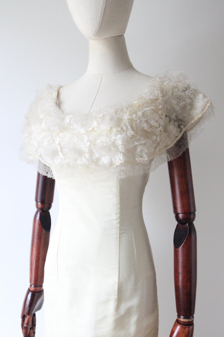 Vintage 1960's Ivory Organza And Cream Rayon Evening Dress Uk 8 Us 4