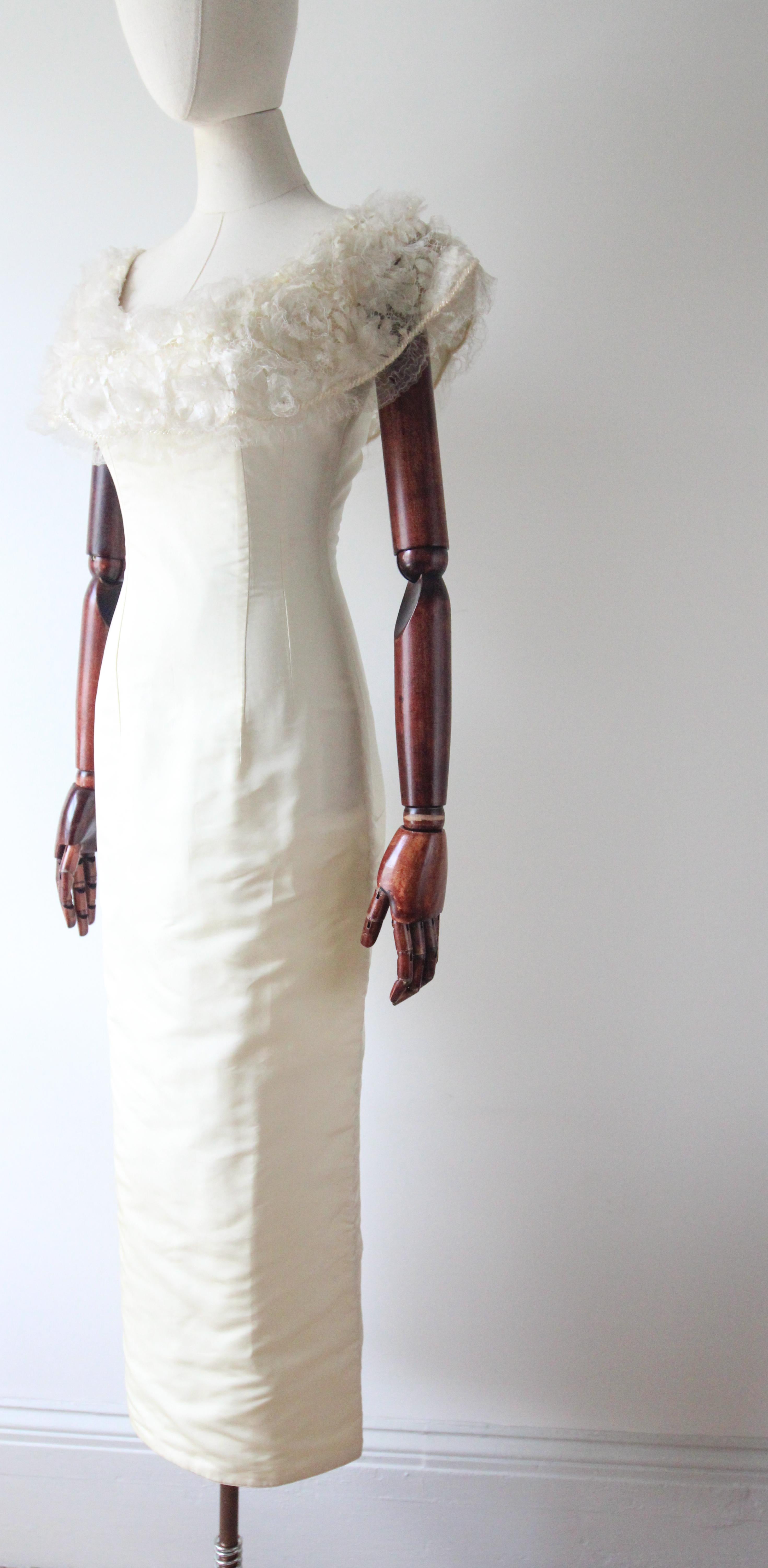 Robe de soirée vintage des années 1960 en organza ivoire et rayonne crème GB 8 US 4 en vente 4
