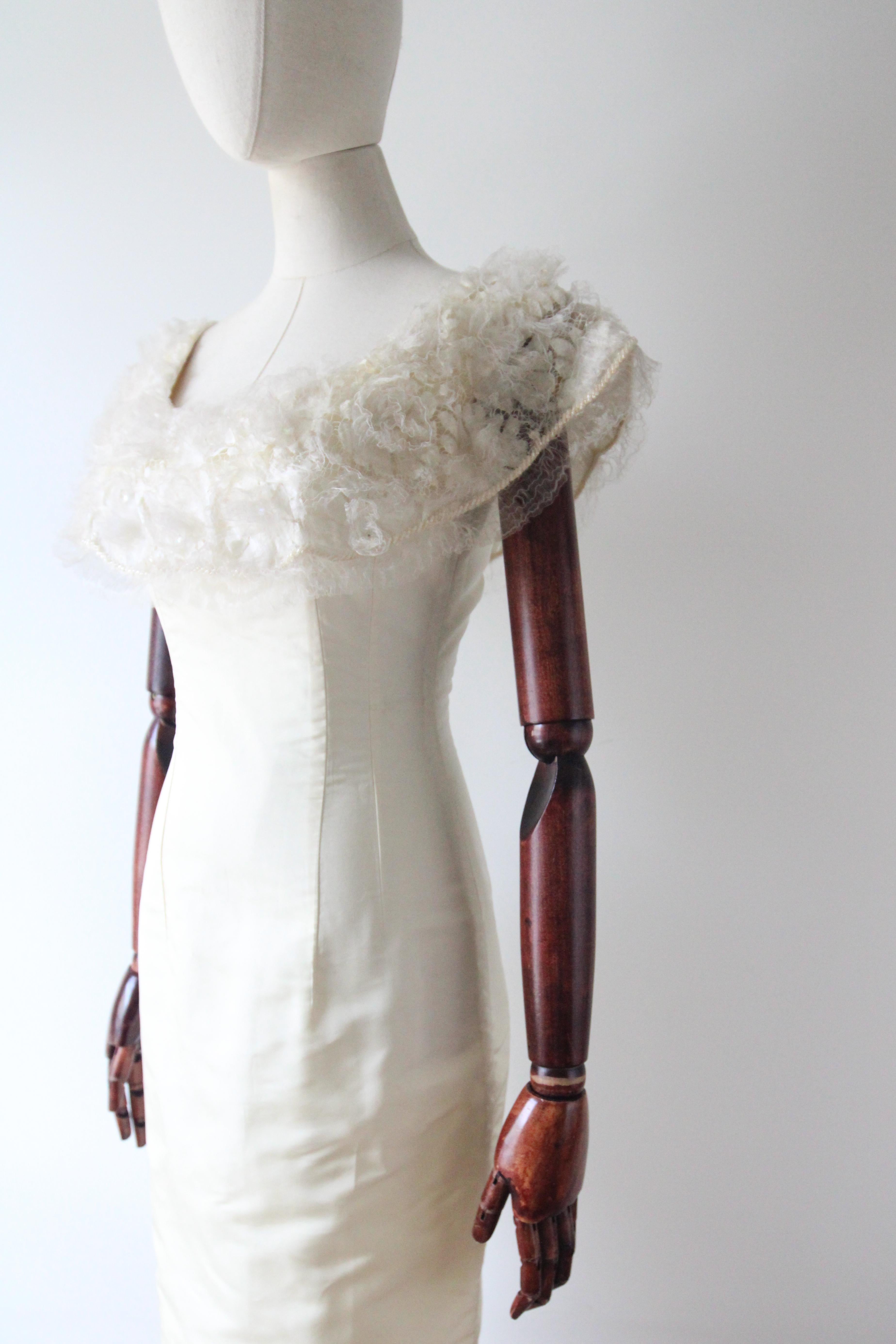 Robe de soirée vintage des années 1960 en organza ivoire et rayonne crème GB 8 US 4 en vente 5