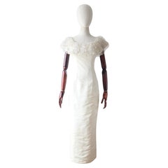 Vintage 1960's Ivory Organza and cream rayon evening dress UK 8 US 4
