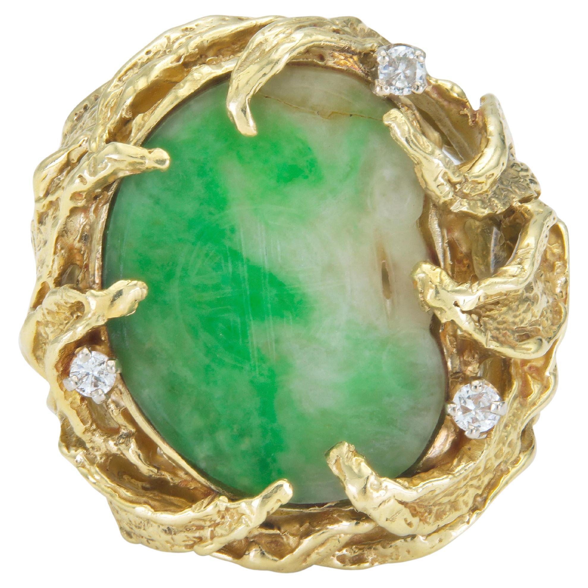 Vintage 1960s Jade and Gold Ring