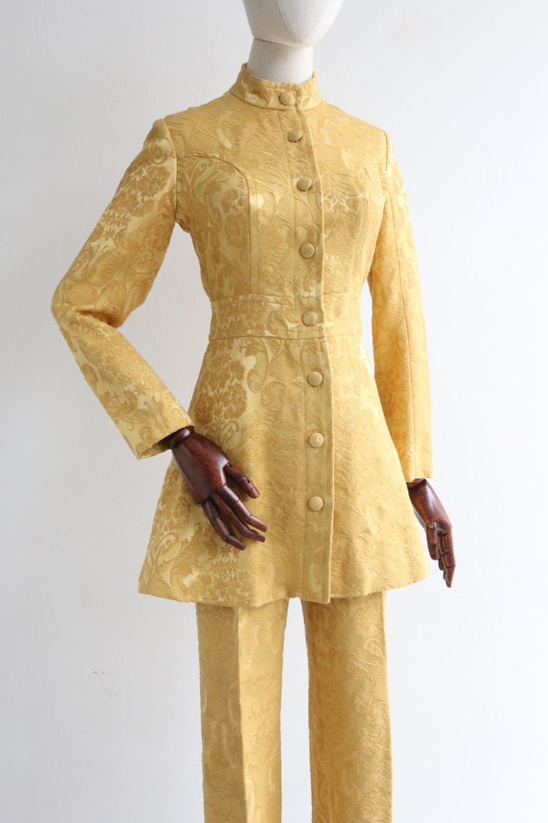 Vintage 1960's Janice Wainwright Gold Brocade Suit sixties trouser suit UK 6  In Excellent Condition For Sale In Cheltenham, GB